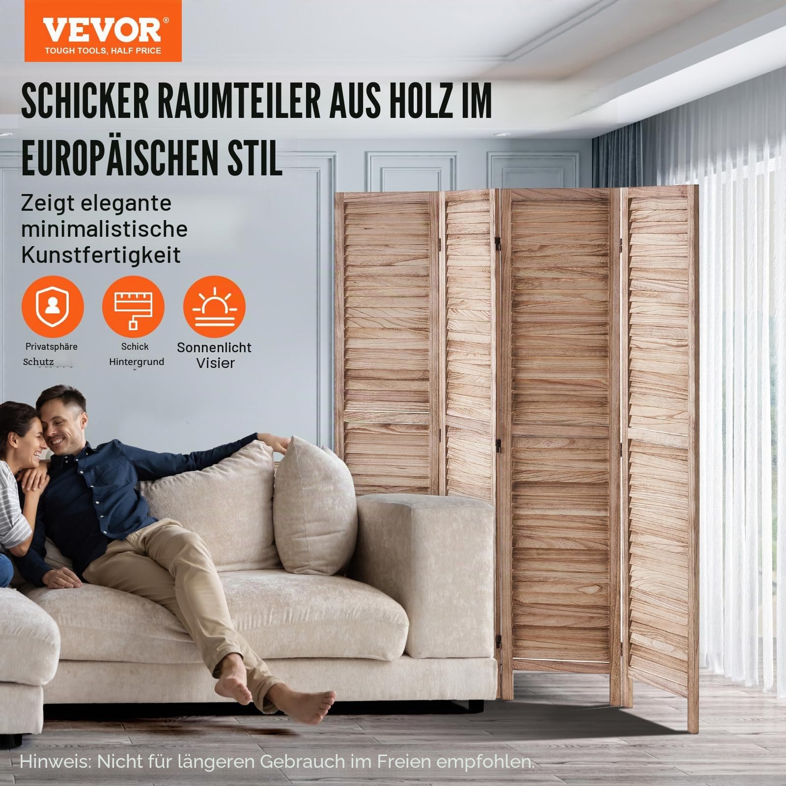 VEVOR Raumteiler Paravent aus Holz 4-teiliger Faltbarer Sichtschutz, 170 cm hoher Raumteiler, tragbarer Dekorationsschirm zur Raumtrennung mit europäischer Still für Zuhause Restaurant Schlafzimmer