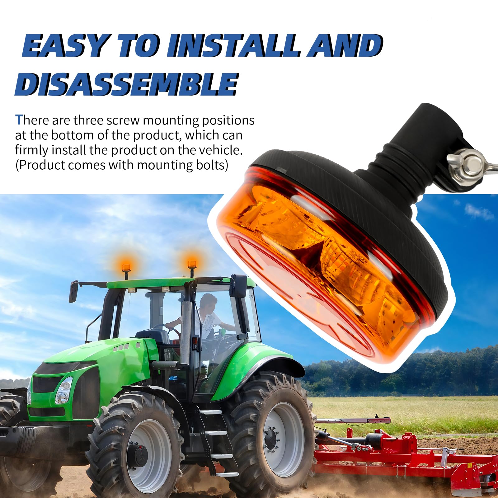 Gyrophare LED Ambre 36 LEDs - 12V/24V - 5 Modes Flash - Etanche IP65 - Pour Tracteur, Chariot, Camion (ECE R65/R10)