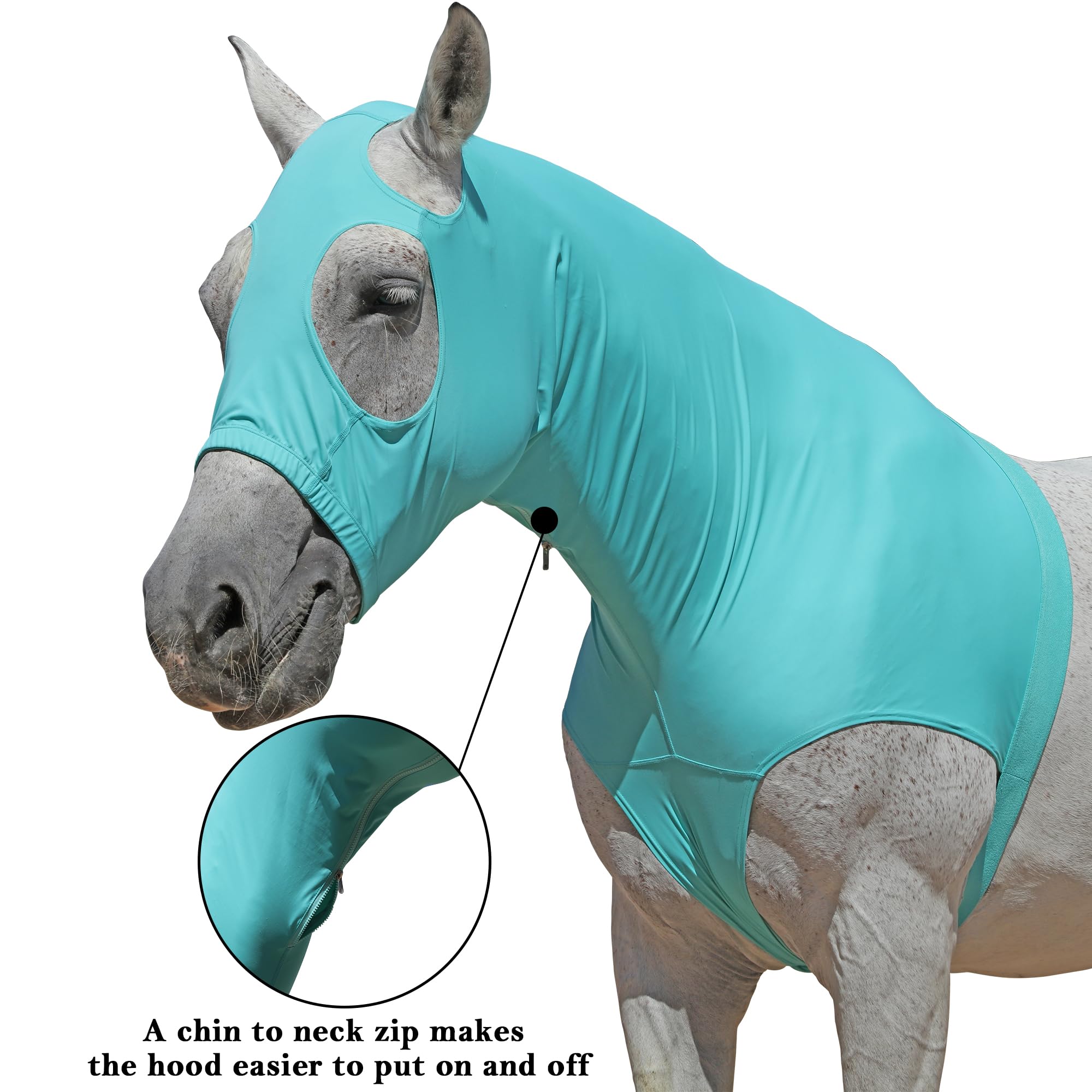 Horse Stretch Hood with Zipper, Full Face & Neck Cover for Sweet Itch Protection - Image 3