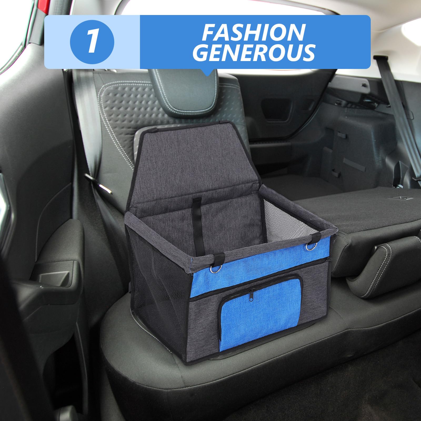 Seggio Auto per Cani Portatile con Tasca Anteriore in Oxford Blu
