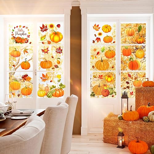 Miniatura 2 de 9 hojas de otoño para ventana, decoraciones de calabaza de Acción de Gracias, decoraciones de calabaza de Hello Pumpkin para otoño, cosecha, hogar,