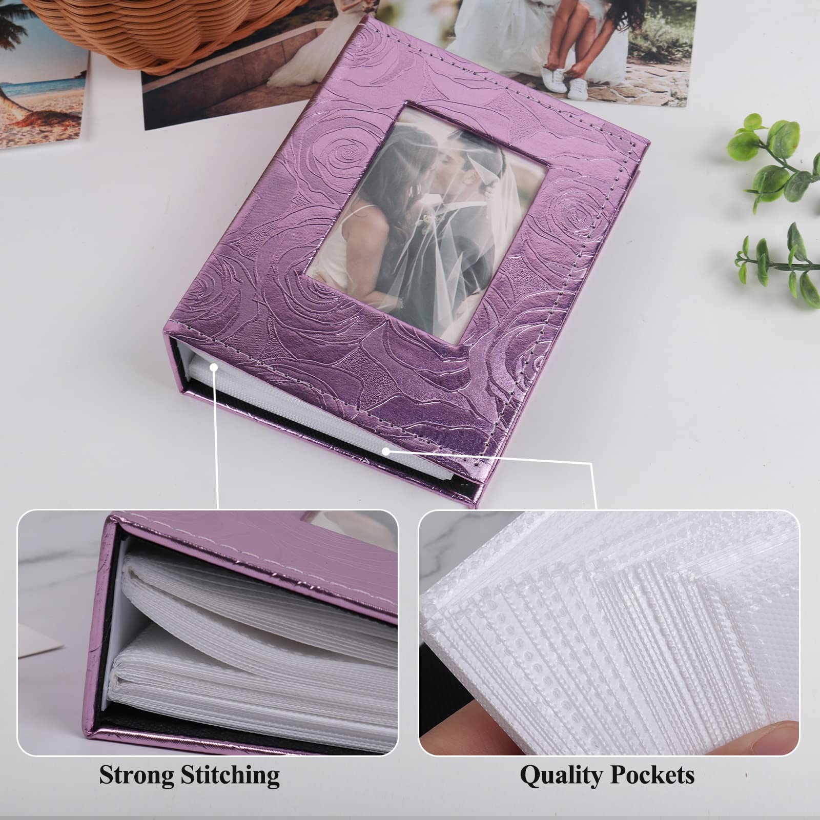 RECUTMS Photo Albums 6x4 100 Pockets Photos Capacity Premium Leather Cover 6x4 Photo Album Wedding Baby Family Travel Small photo Album Book - Image 4