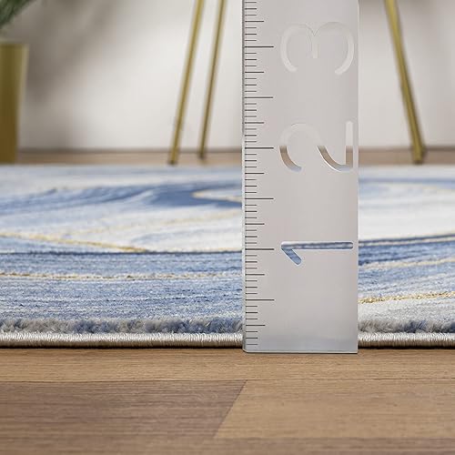 Miniatura 8 de Abani Alfombra metálica contemporánea con cinta, azul y marfil, 5 pies 3 pulgadas x 7 pies 6 pulgadas (5 x 8), diseño de remolino, alfombra neutra