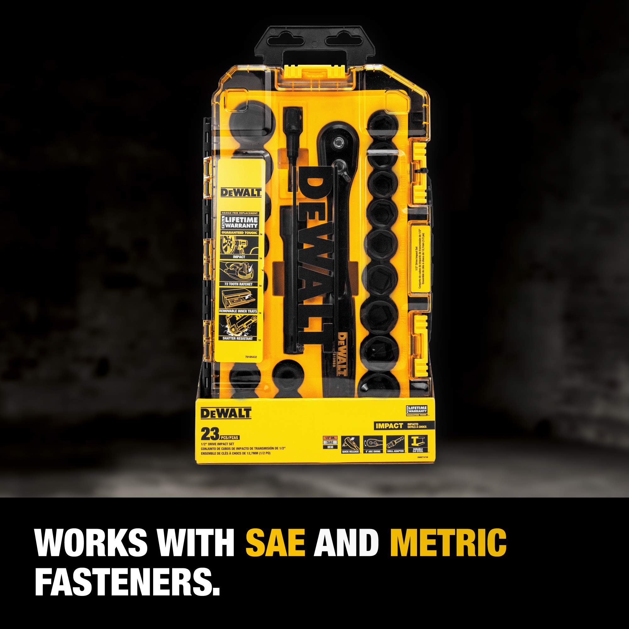 DEWALT Impact Socket Set, 23Piece, 1/2" Drive Metric/SAE (DWMT74739