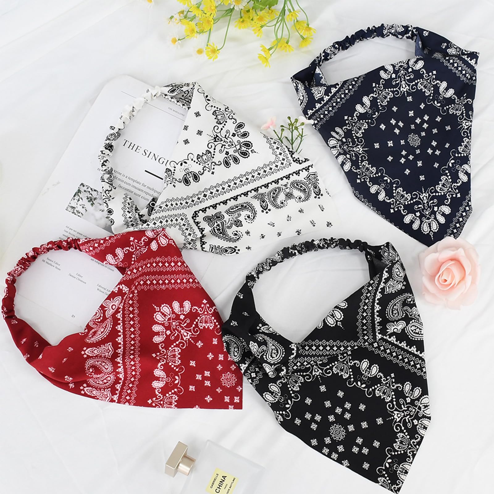TUHOWEWZ 4PCS Elastic Hair Scarf, Vintage Bandanas Headband Boho Turban - Image 4