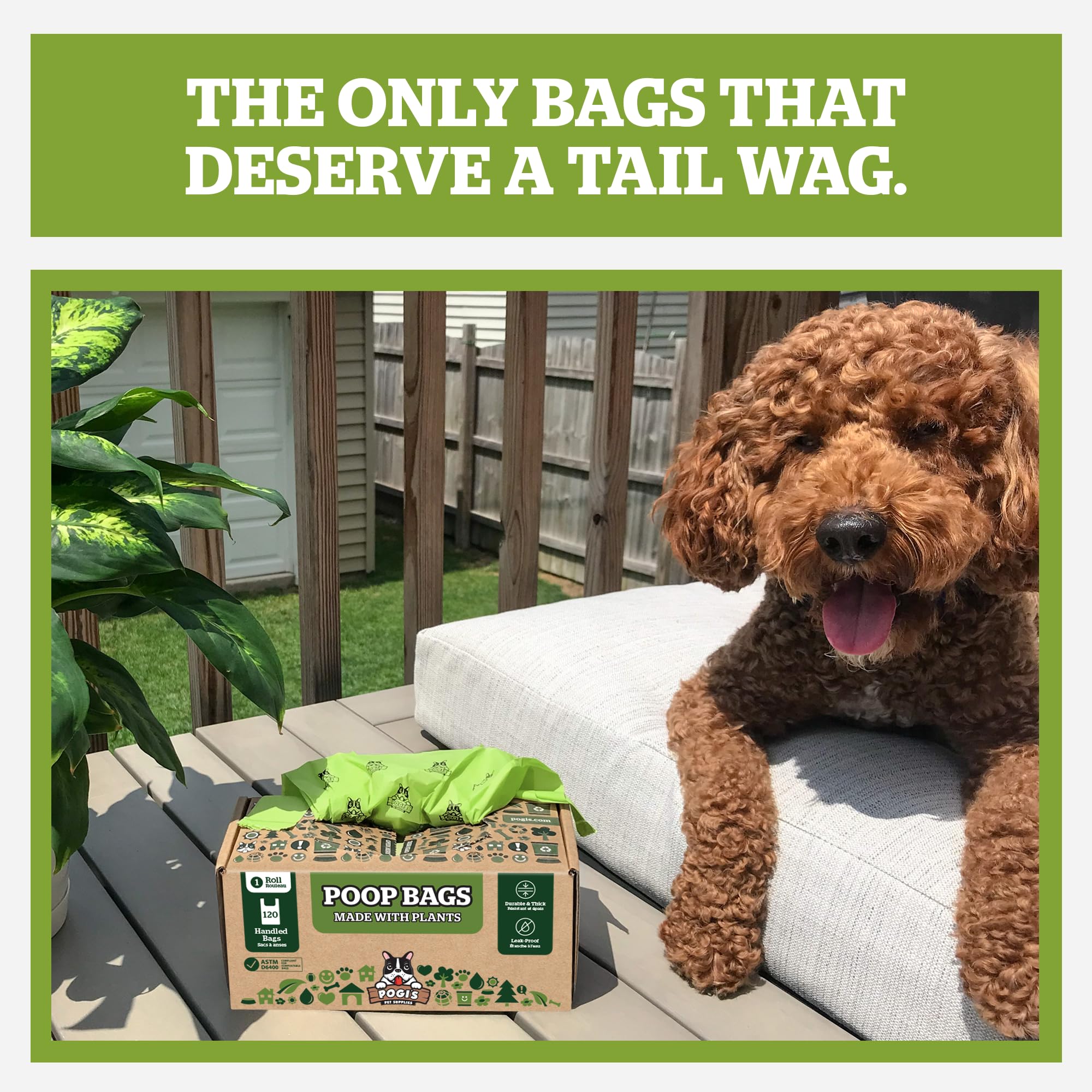Pogi's Compostable Poop Bags with Easy-Tie Handles – Leak-Proof, Extra-Large, Made with Plants (Single Roll, 250-Count)