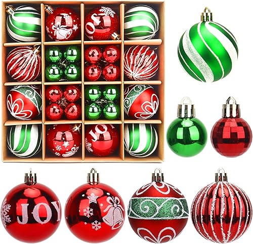 Esferas de adornos de Navidad, 44 bolas de Navidad que incluyen 12 unidades de 2.36 pulgadas y 32 unidades de 1.18 pulgadas, decoraciones de árbol