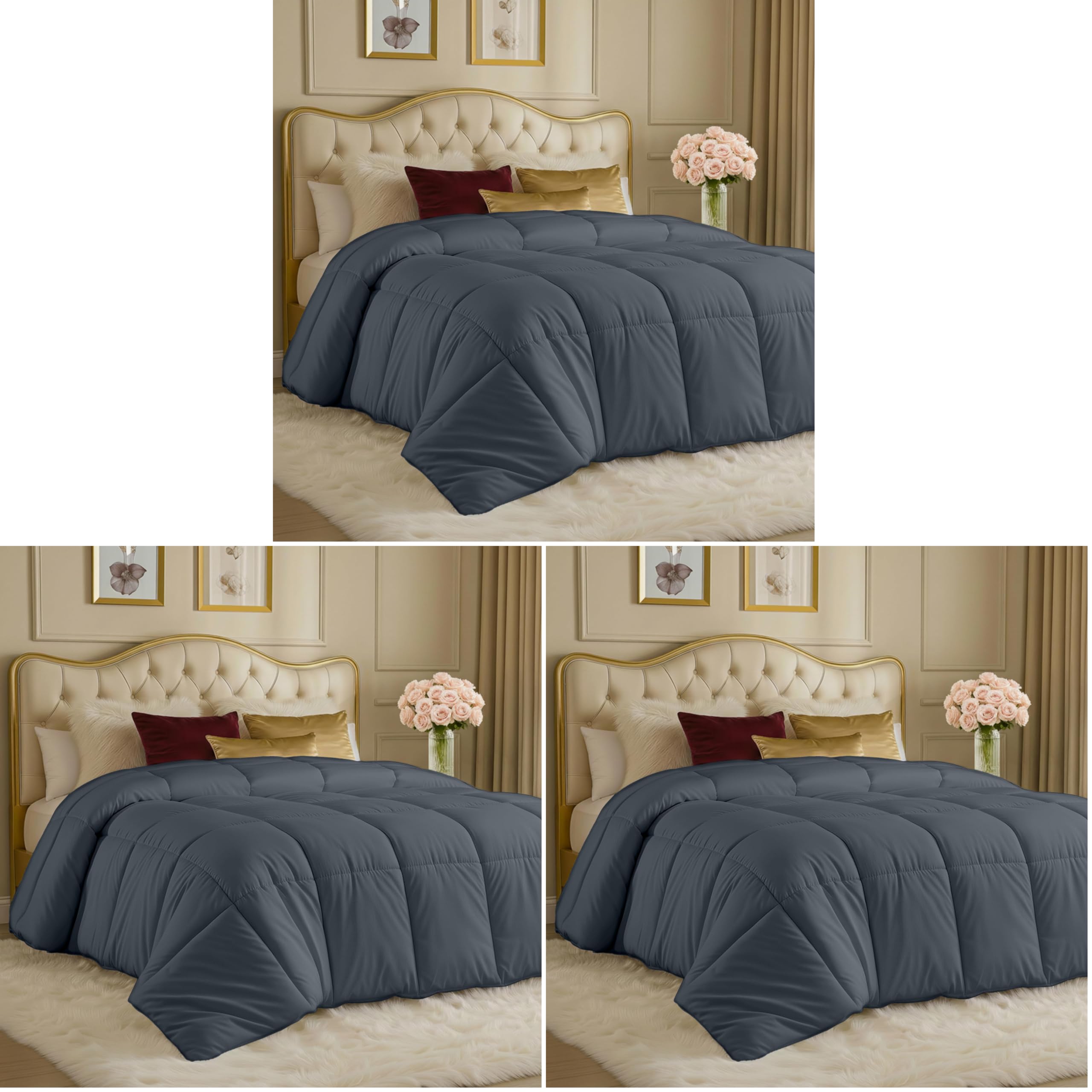 Utopia Bedding Comforters Twin Size, All Season Duvet Insert, Down Alternative Box Stitched Bed Comforter with Corner Tabs, Machine Washable (Grey) (Pack of 3)