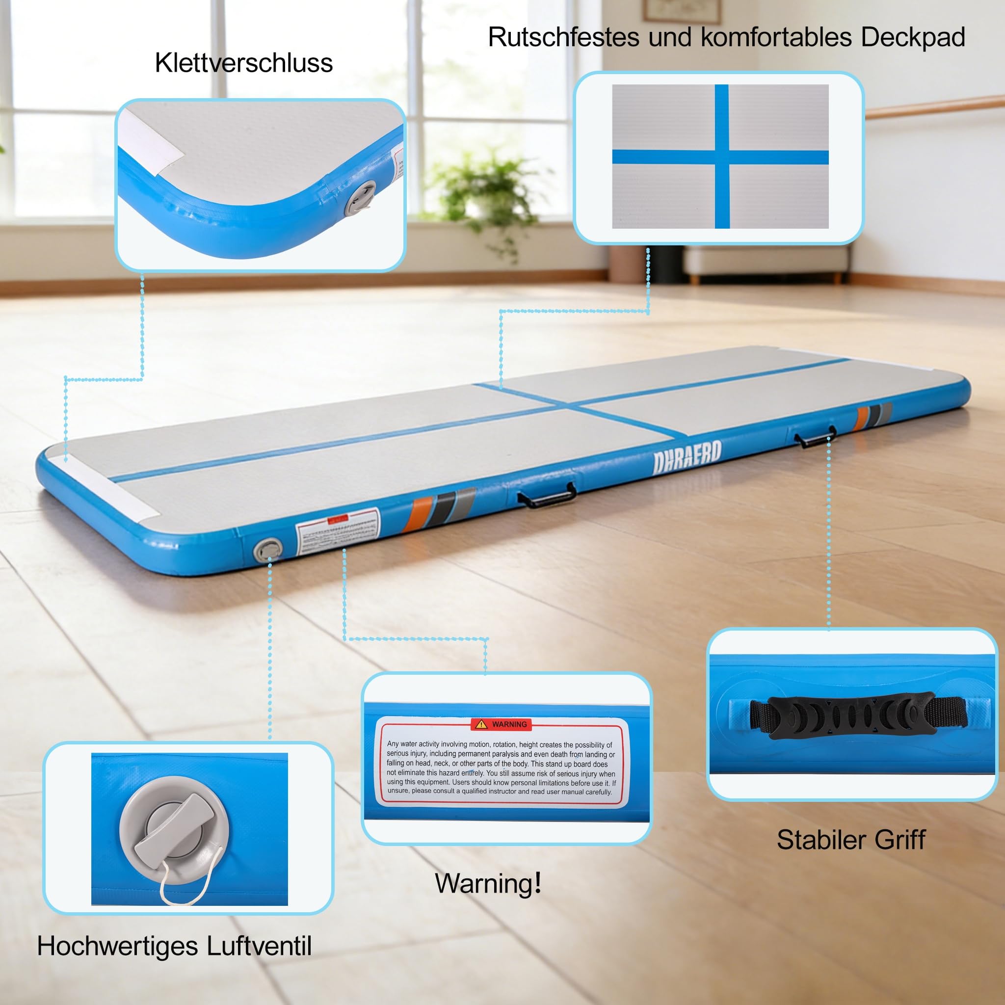 tappetino da ginnastica gonfiabile 3M/4M, Ginnastica Artistica 10 cm con per acrobazie, allenamento e yoga con pompa