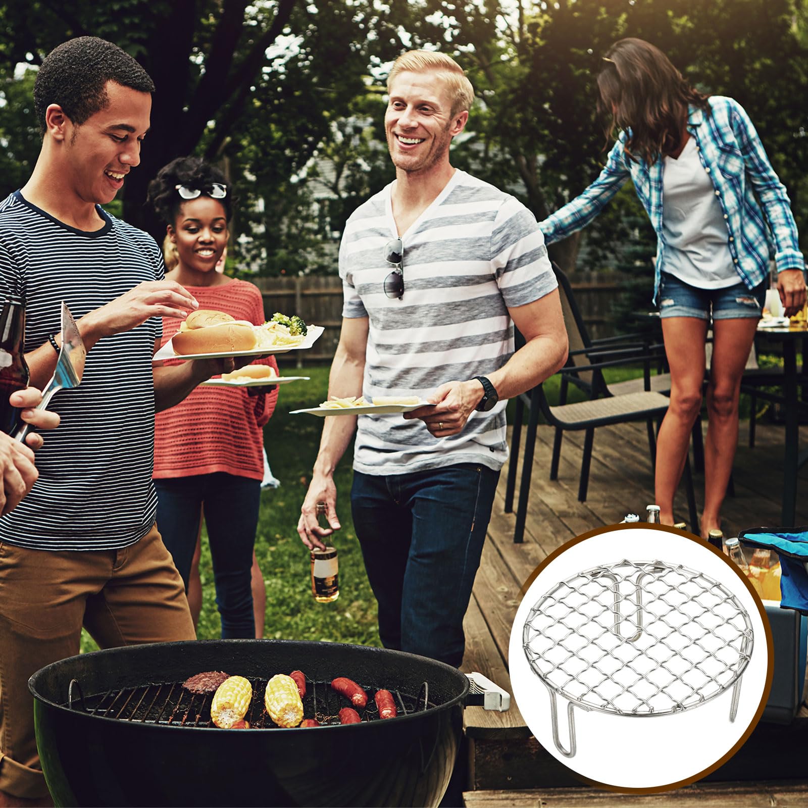 sourcing map Grille de cuisson ronde de 38,1 cm, grille de mise en conserve en acier inoxydable avec pieds, grille de barbecue en maille pour la cuisson, le refroidissement des ustensiles de cuisine à
