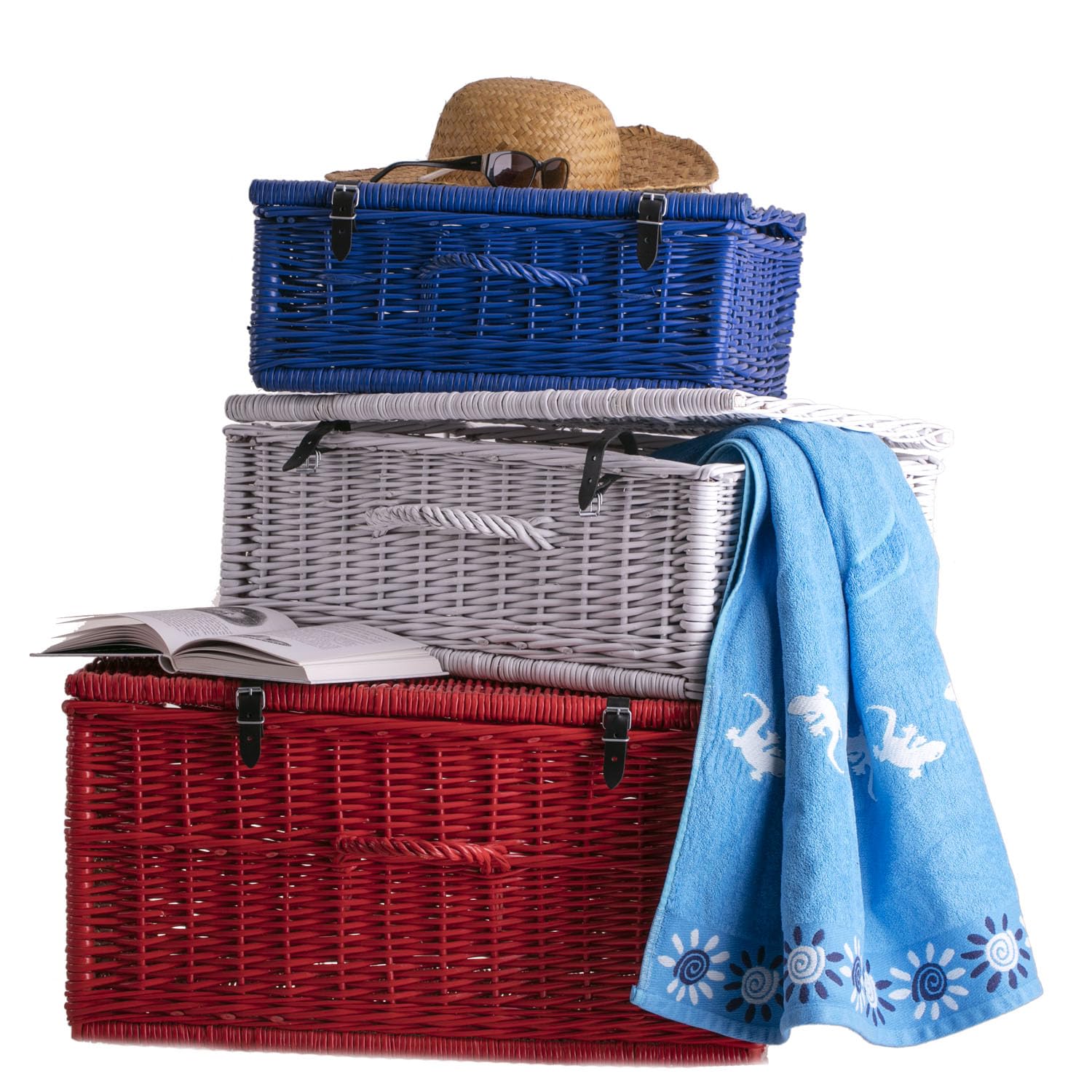 e-wicker24 Valise en osier, panier de rangement, panier de style, panier pique - nique, panier cadeau, panier de décoration, boîte multifonction (Blanc)