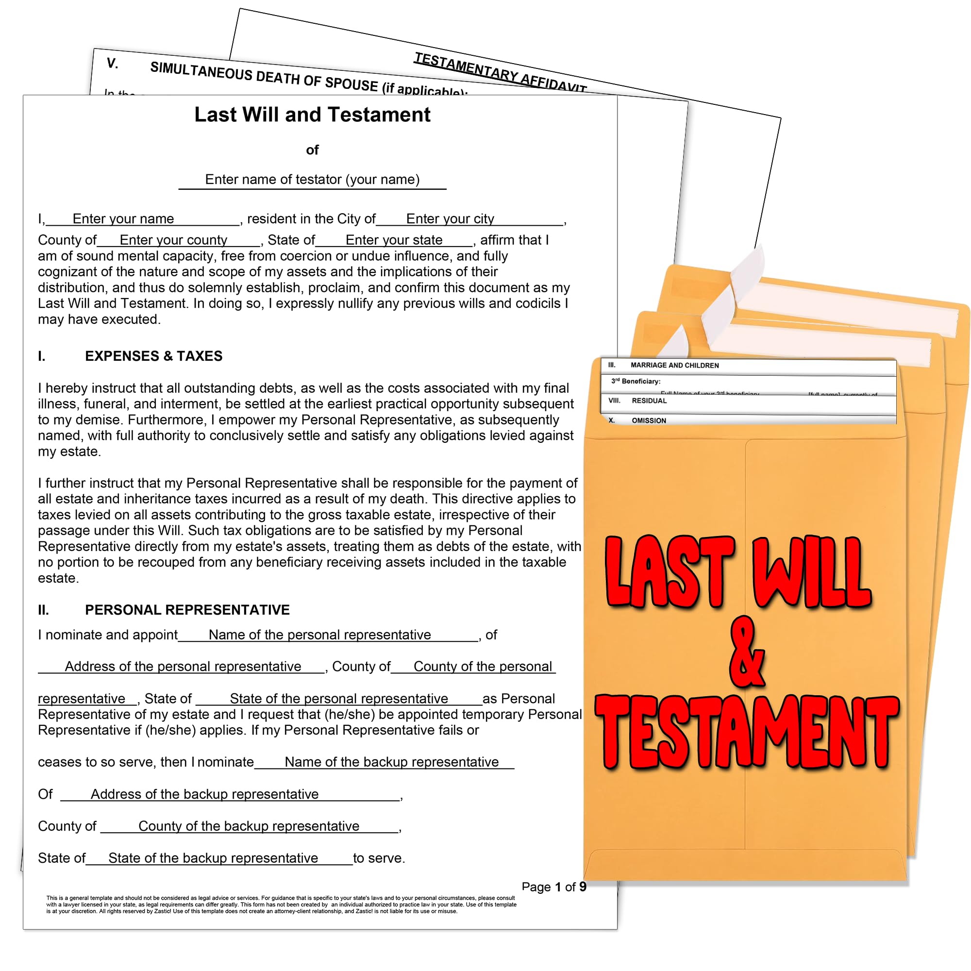 Zastic! 2025 3 Pack Last Will and Testament Kit: Blank Legal Last Will Testament Forms, Do It Yourself Legal Will Maker Templates - End of Life Planning Kit - 3 Blank Forms, Guide, & Envelopes