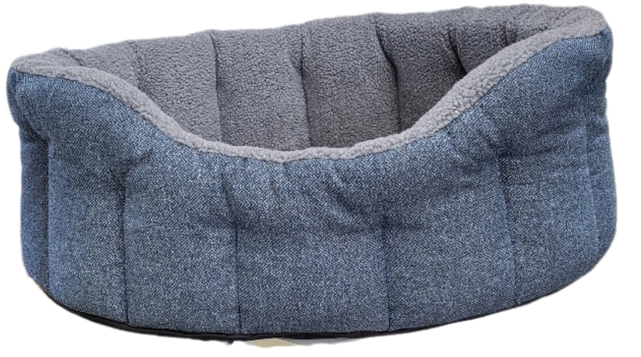 P&L Country Dog Beds Orkney Tweed Bolster Bed, Sherpa Fleece Lined, 4 Sizes (Blue, Large)