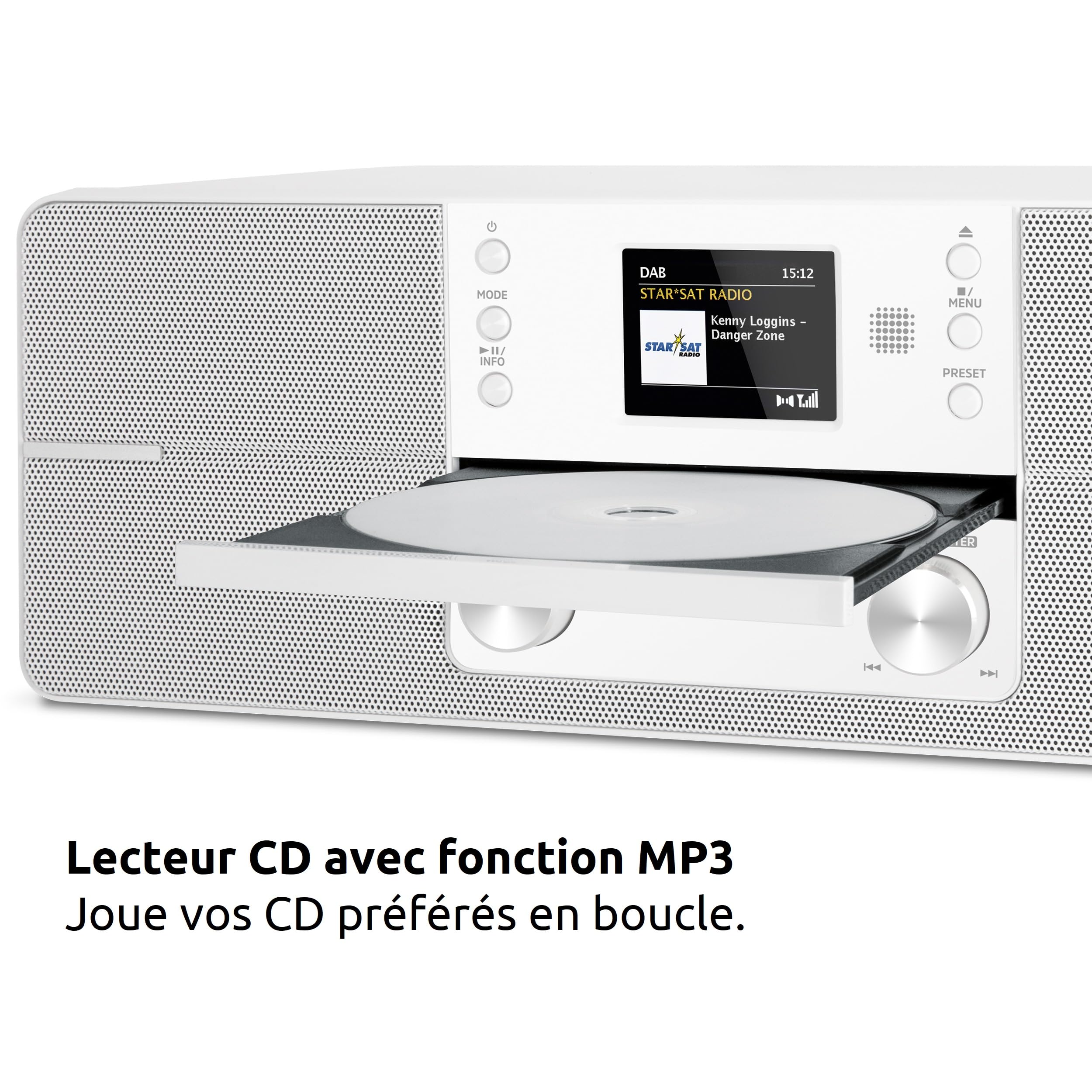 TechniSat DIGITRADIO 371 CD BT - Radio numérique stéréo (DAB+, FM, lecteur CD, Bluetooth, écran couleur, USB, AUX, prise casque, installation compacte, réveil, 10 watts, télécommande) Blanc