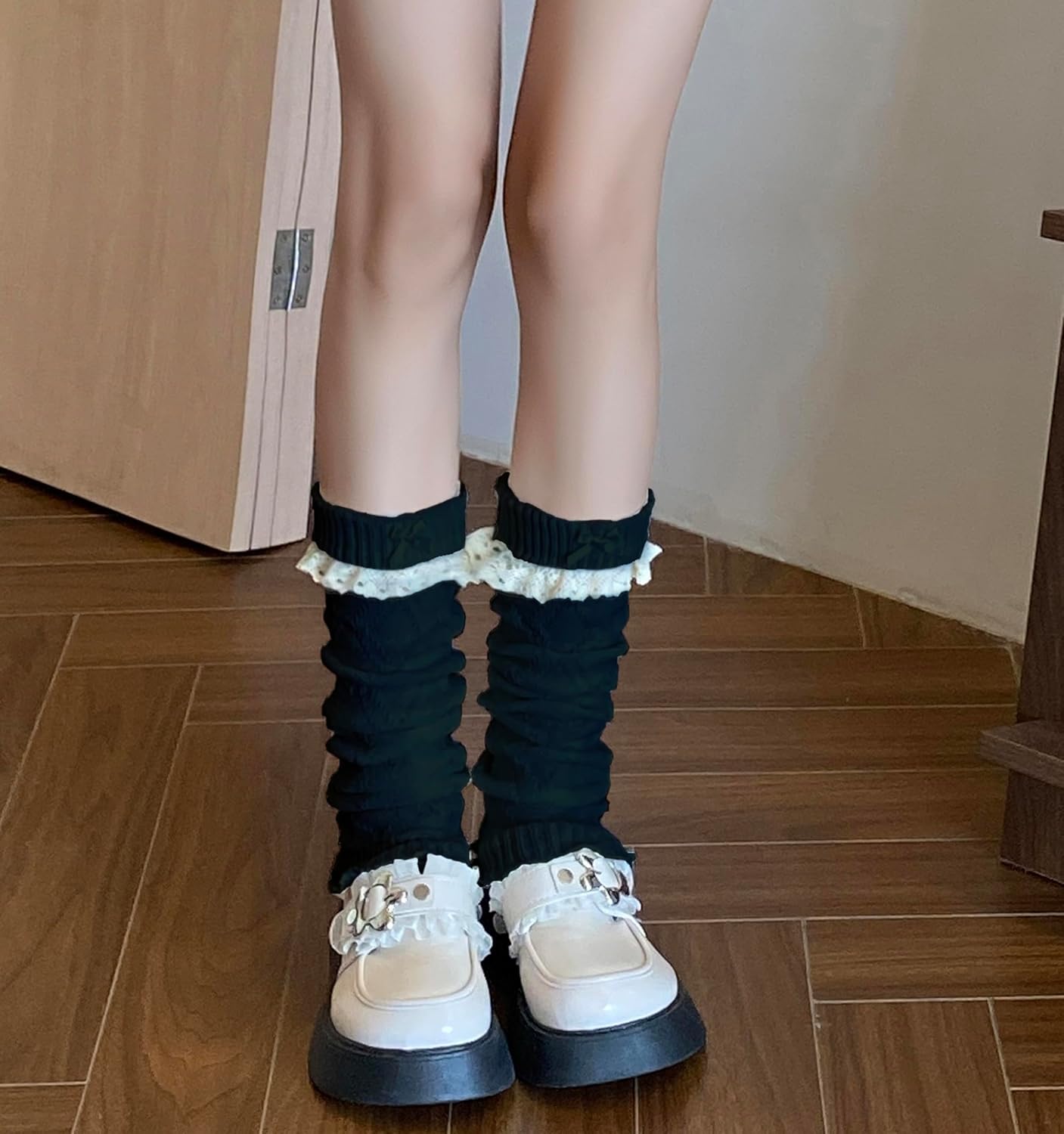 SherryDC Girl's Cute Y2K Leg Warmers Knit Lolita Kawaii Lace Trim Knee High Leg Sleeve Socks Women - Image 2