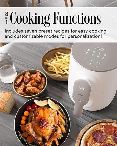 Miniatura 3 de Veken Freidora de aire, color blanco, 8 puntos con 8 modos de cocción preestablecidos, freidora de aire avanzada para freír aire saludable, rápida y