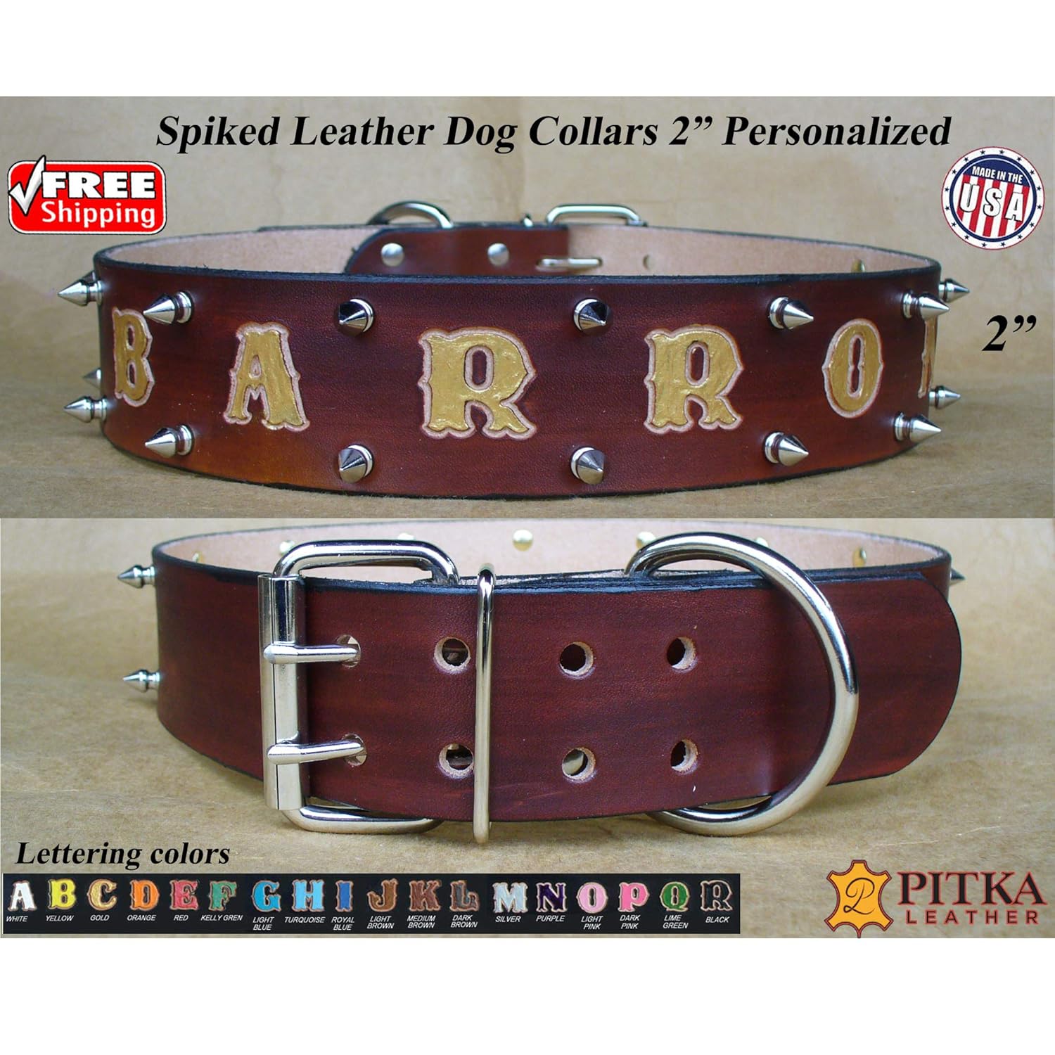 Spiked Dog Collars 2 inch widePersonalized Leather Collars