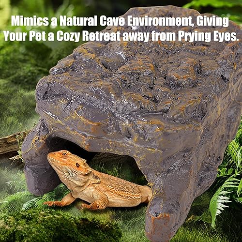 Resin Simulation Rock – Heated Reptile Cave, Warm Basking Shelter | Tank Decor with Built-in Heater for Lizards, Turtles, Geckos, Snakes, Habitat Accessories for Reptile Warmth and Comfort