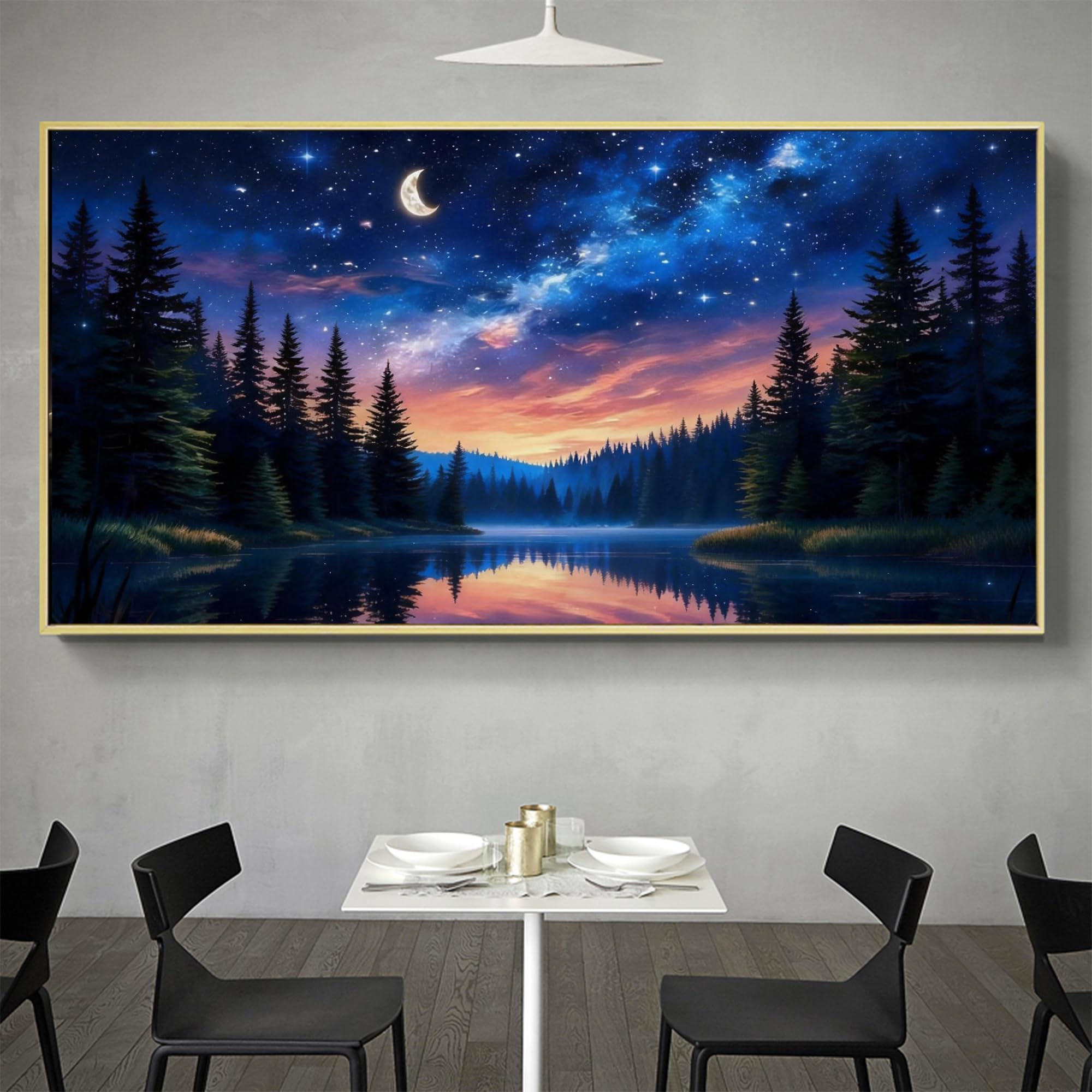 WZXGHE Poster sul tema del cielo stellato, stampa artistica da parete con luna e stelle, immagine decorativa moderna per il soggiorno e la camera da letto, senza cornice (B, 50x100cm)