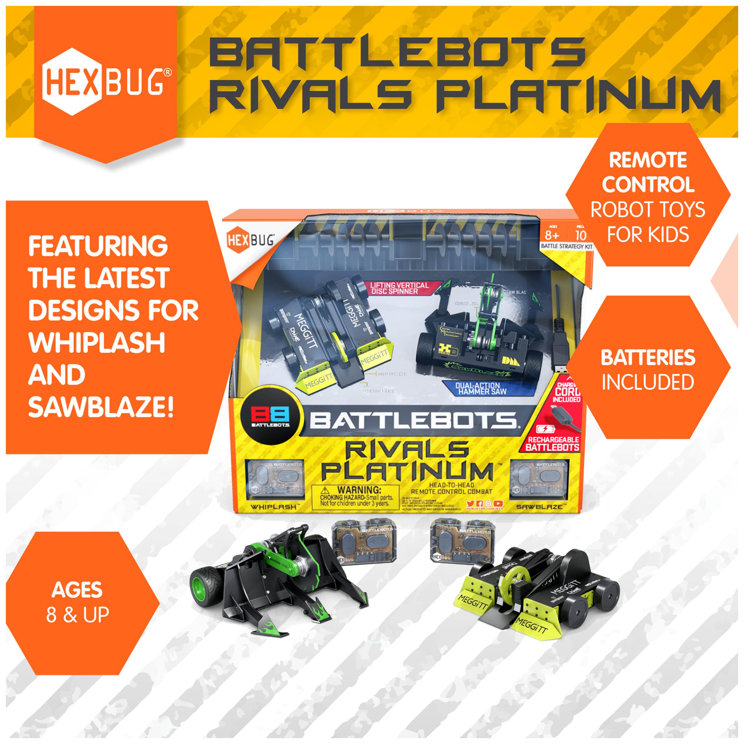 Hex Bots BattleBots Arena – Set De Robots Bite Force Y Blacksmith, Control Remoto, Incluye 20+ Piezas Y Pilas, Juguete STEM Para Niños De 8+ Años