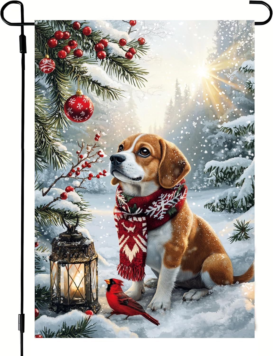 Winter Dog Garden Flag 12x18 Inch Double Sided, Burlap Holiday Farmhouse Rustic Snow Beagle Garden Flags Winter Decorations, Small Christmas Outdoor Yard Lawn Flags for Outside Décor