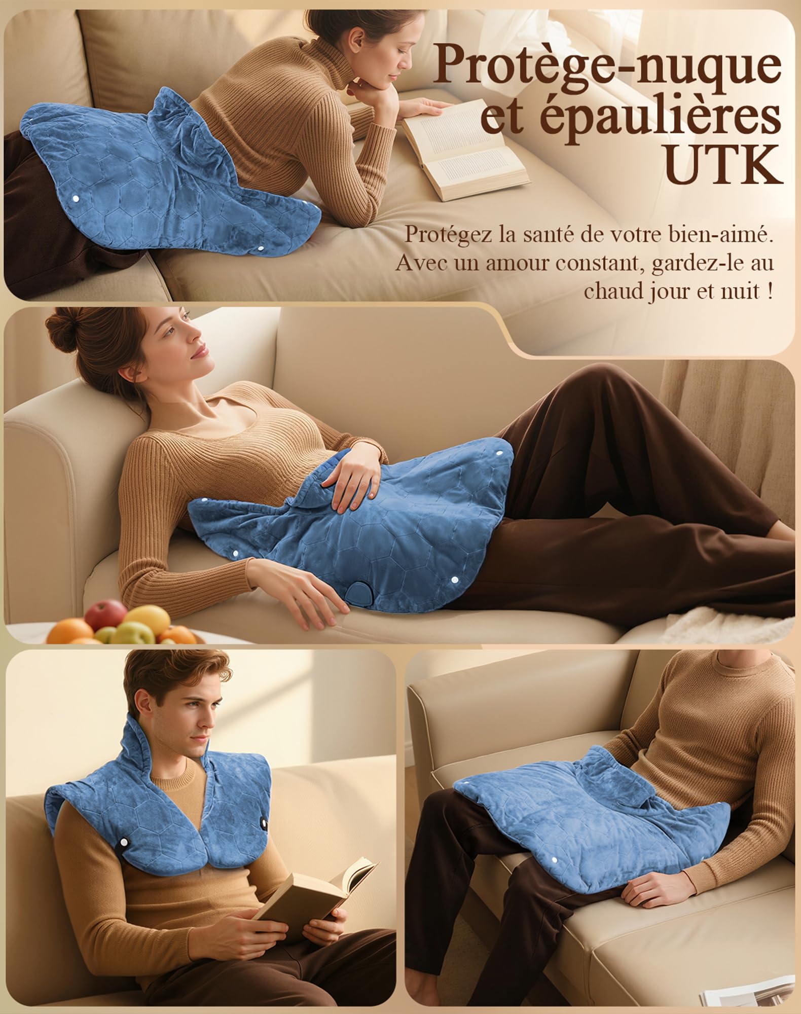 UTK Coussin Chauffant Cervicales, Cadeau Maman, Chauffe Epaule Et Nuque Electrique, Chauffe Rapidement en 30 Secondes, Jusqu'À 70 °C, Coussin Chauffant Léger avec Bandoulière, Cadeau Noel Femme