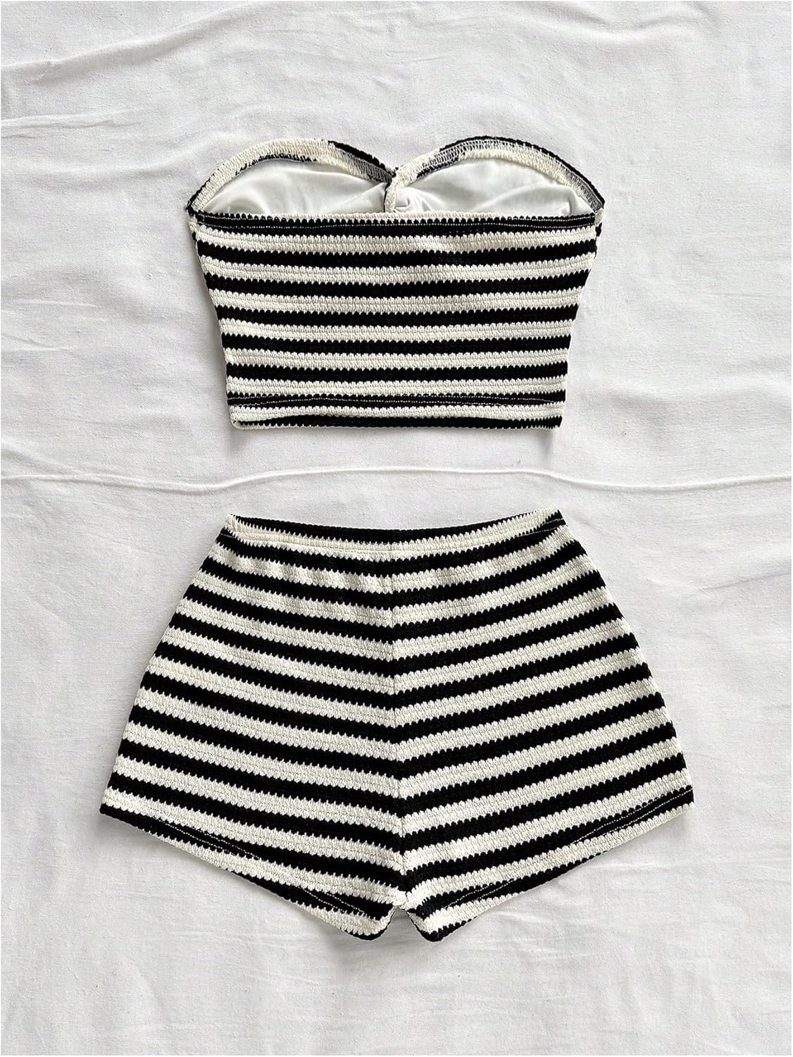 GORGLITTER Women's Striped Two Piece Sets Twist Front Crop Tube Tops and Shorts Set Going Out Vacation Outfit - Image 2