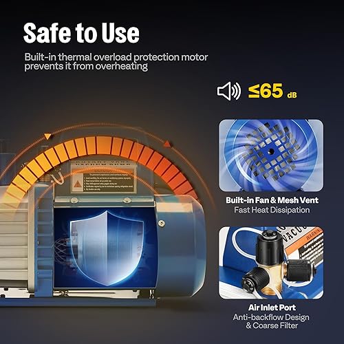 Miniatura 4 de VIVOHOME Bomba de vacío HVAC de doble etapa de 34 HP 7.2 CFM 110V con VIVOHOME 2 unidades de aceite de bomba de alto vacío de alta calidad, 11.2 fl