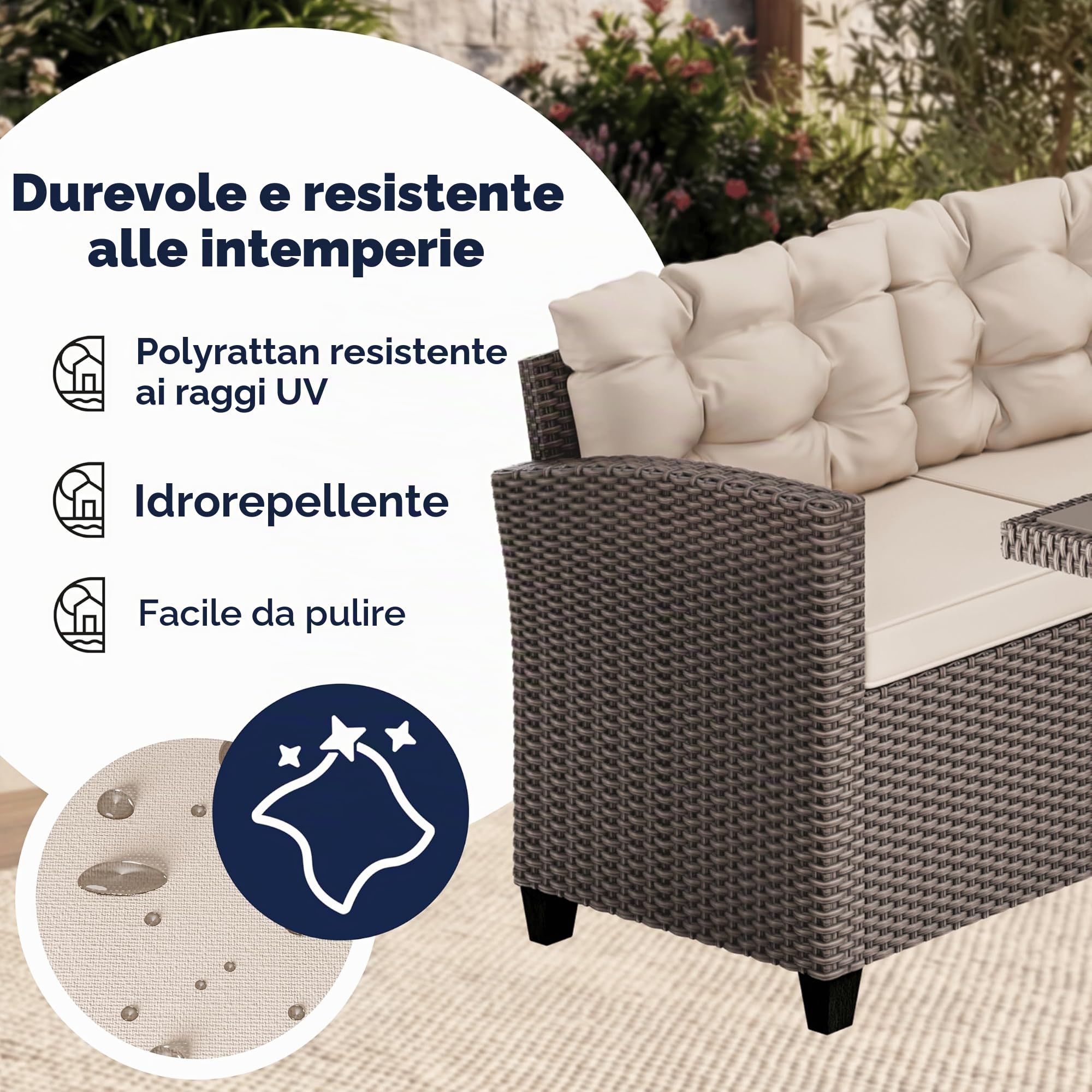 Casaria Set di Mobili Outdoor Salottino Esterno Polyrattan Lounge Tavolo da Pranzo Panca ad angolo 2 Sedie da Giardino