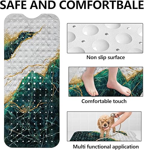 Miniatura 2 de LNOND Tapete de baño de mármol antideslizante, extra largo de 40 x 16 pulgadas, tapete antideslizante para bañera, tapete de ducha de mármol verde y