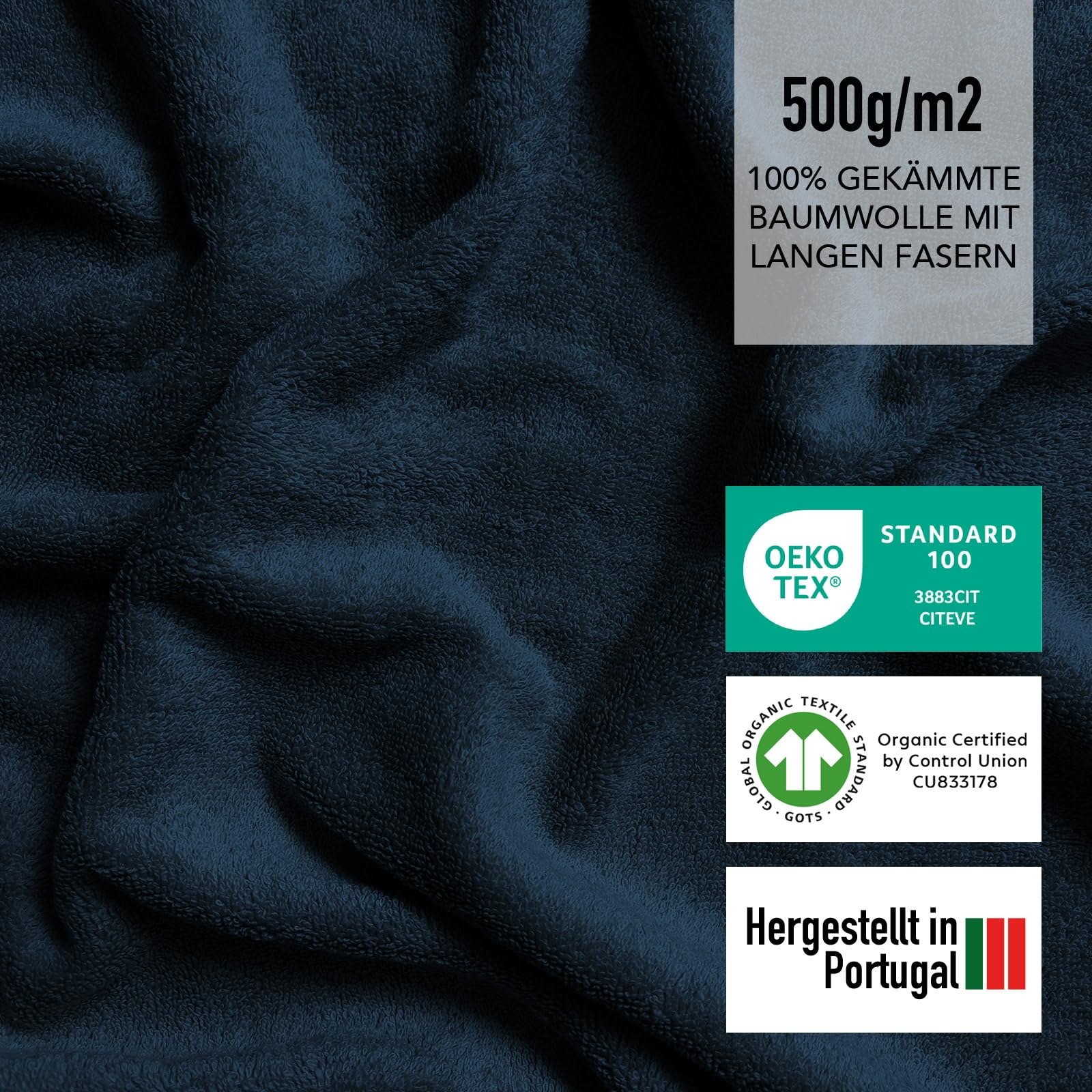 SLEEPZEN - Set aus 6 Gesichtstüchern/Waschlappen aus Bio-Baumwolle (Blue Poseidon) - GOTS & Oeko-Tex Zertifiziert - 500 g/m² Langstapel-Baumwolle - Besonders Weich - Hergestellt in Portugal