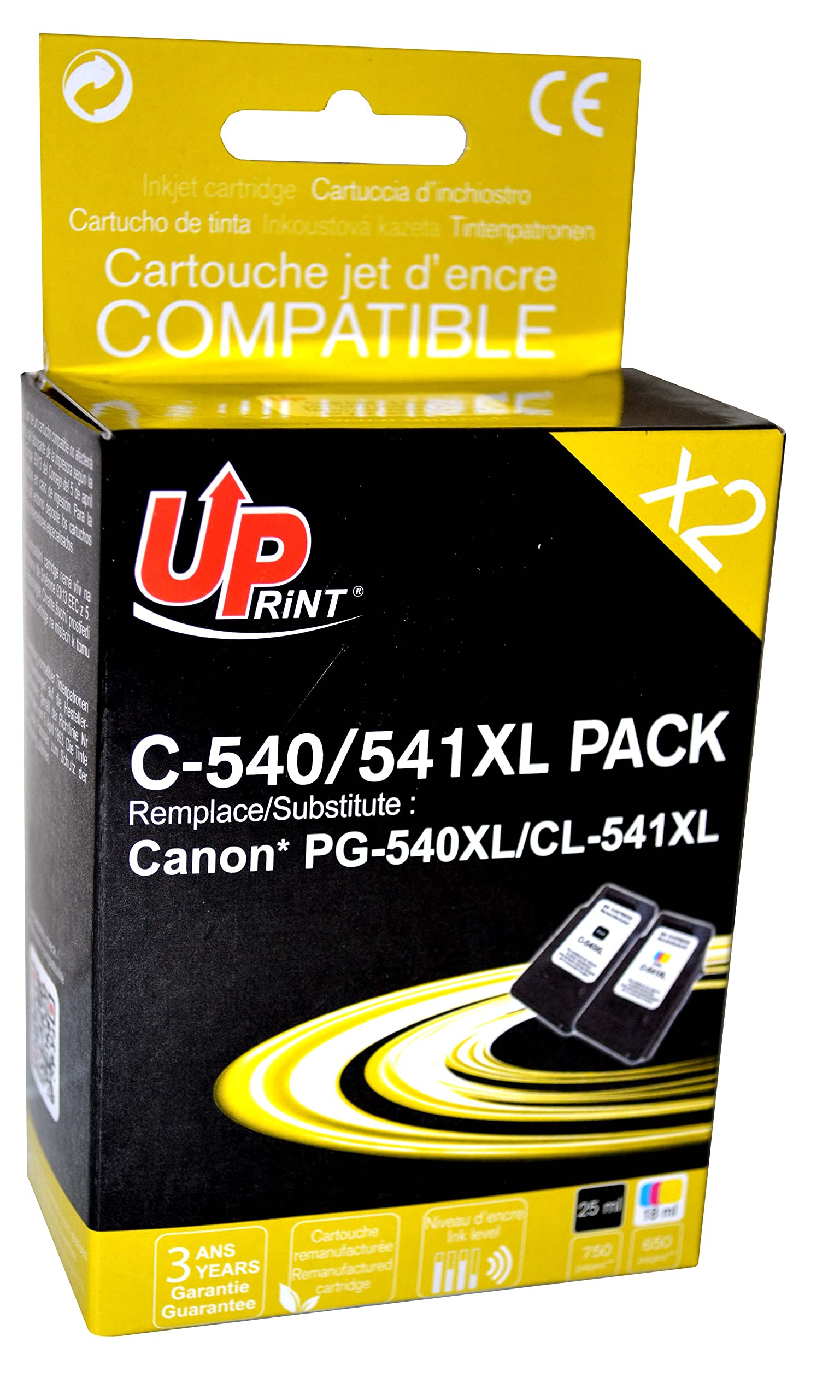 Uprint Pack Compatible Canon PG-540 XL/CL-541 XL, 2 Cartouches