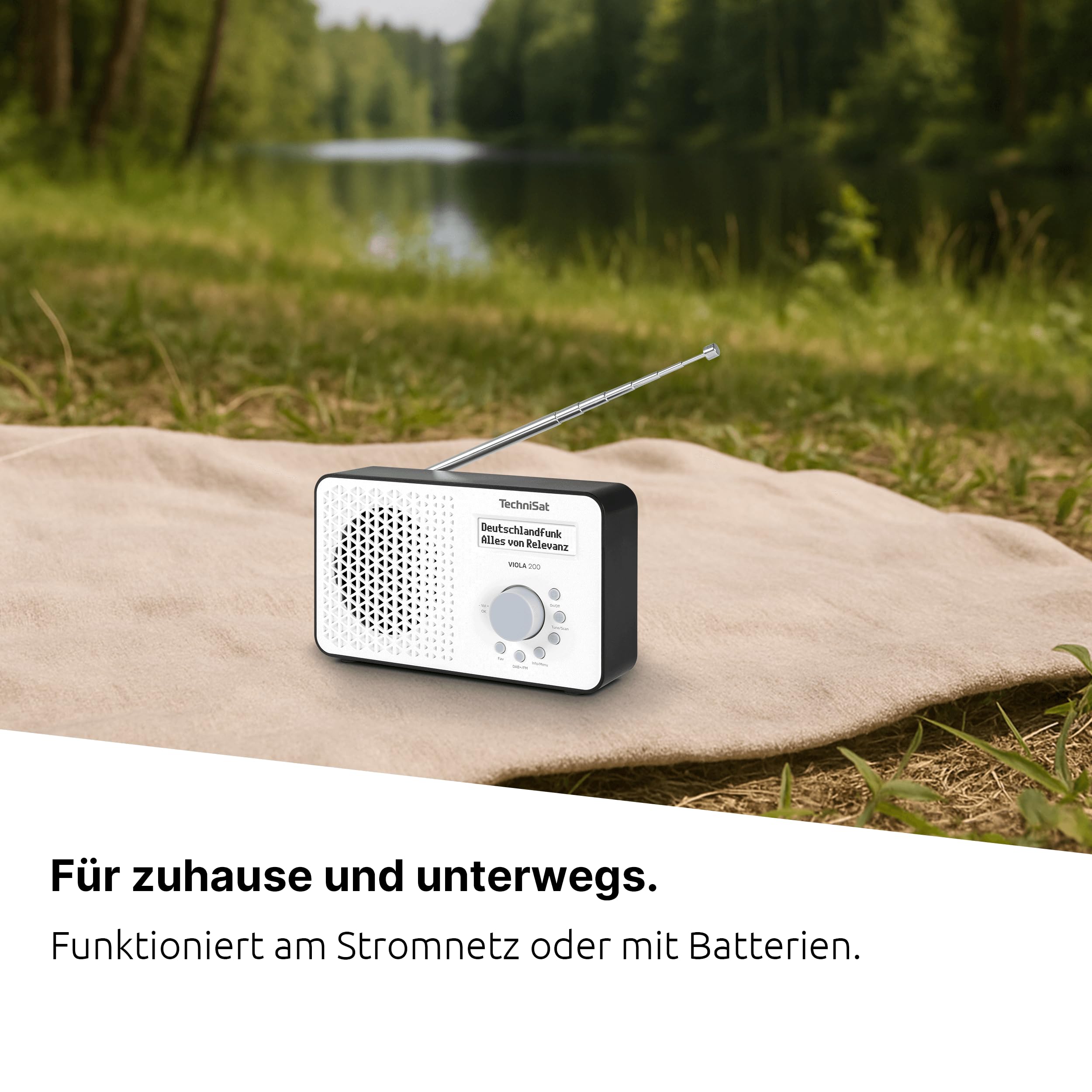TechniSat Viola 200 - tragbares DAB+/UKW-Radio (mit LCD-Display, Teleskopantenne, Favoritenspeicher, Kopfhöreranschluss, Netz- & Batteriebetrieb, Mono-Lautsprecher, RDS, PLL) weiß/schwarz
