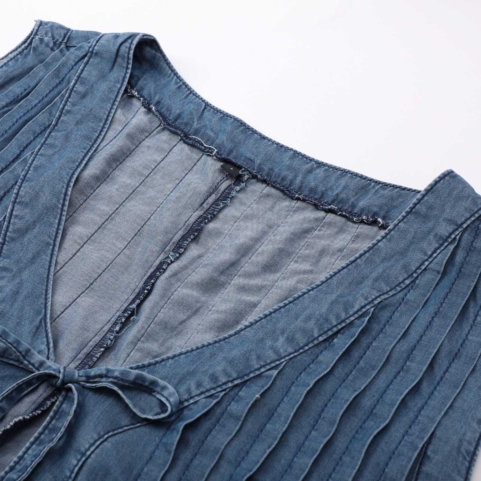 Generico Tutine Donna Aderente - Tutina Donna Corta - Salopette Corta in Denim Senza Maniche con Lacci sul Davanti da Donna con Tasca