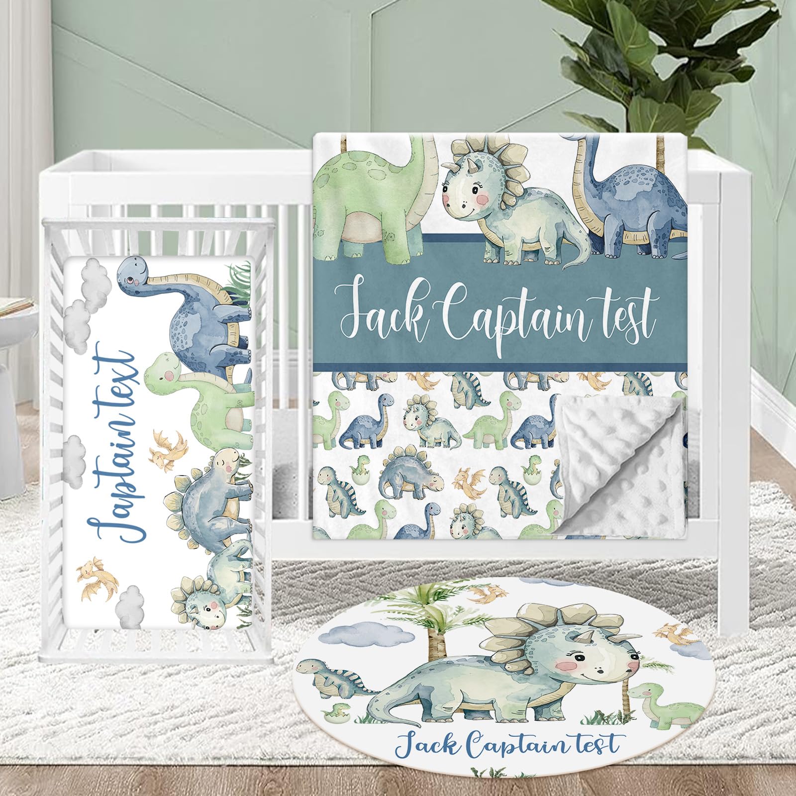 Personalized Crib Bedding Set for Baby Soft Baby Boys Nursery Bedding Crib Sets 3 Pcs Double Layer Custom