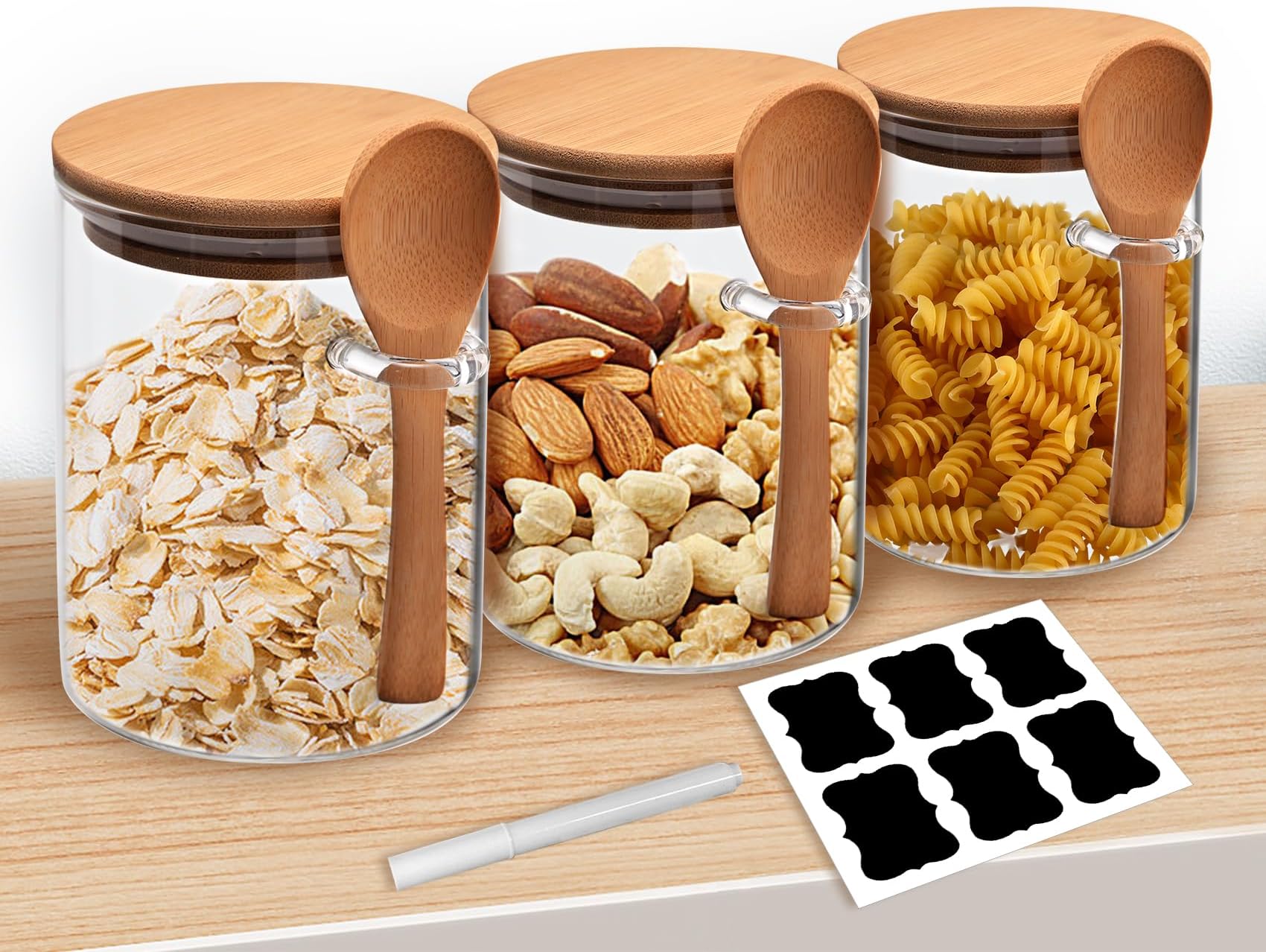 Vorratsgläser 4er-Set Mit Holzdeckel & Löffel - 240 Ml Aufbewahrung Glas