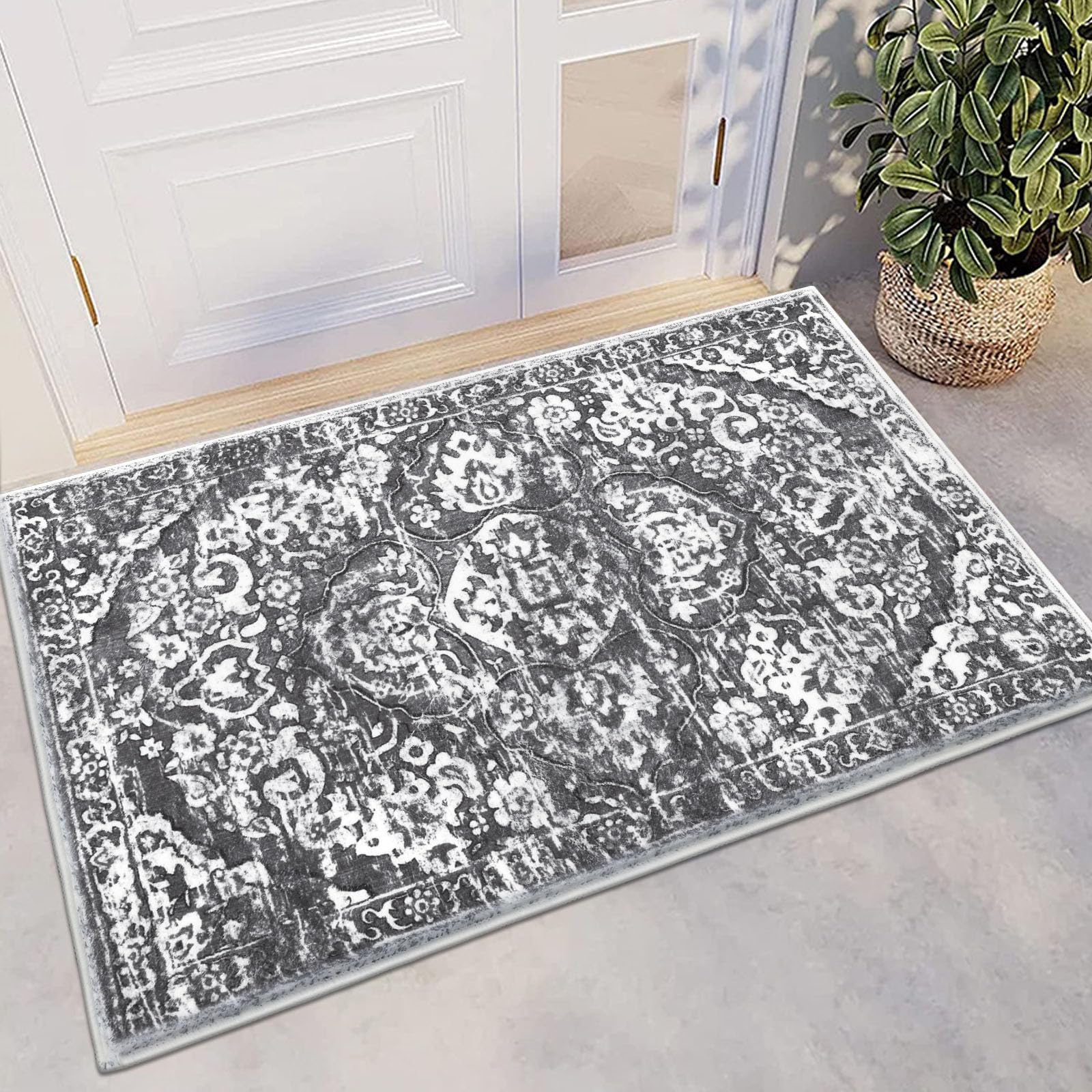 HEBE Washable Area Rug 2'x3', Non Slip Soft Distressed Bedroom & Living Room Rug Accent Throw Rugs Vintage Entry Floor Carpet for Dining Room &