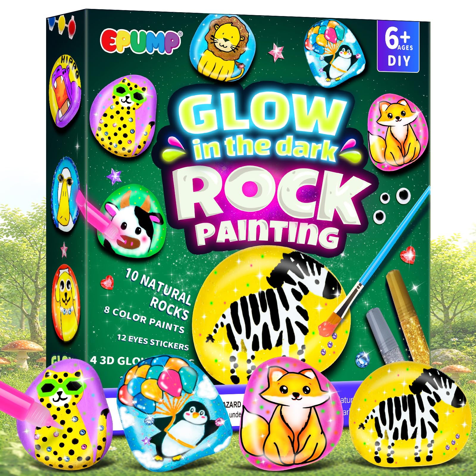 EPUMP Rock Painting Kit for Kids, Glow in the Dark Stone Paint Set
