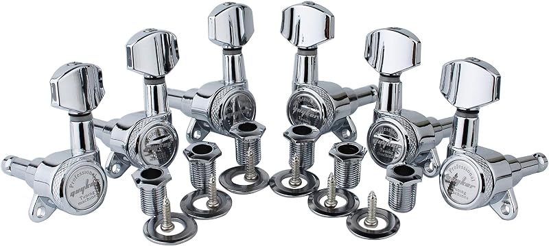 Guitar Locking Tuners (3L + 3R Handed) - 1:18 Lock String Tuning Key Pegs Machine Head with Hexagonal Handle Replacement for ST TL SG LP Style Electric, Folk or Acoustic Guitars - Chrome