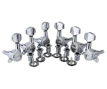 Lot De 6 Mécaniques De Guitare à Verrouillage 18:1 - Configuration 3L+3R, Trou 10mm, Boutons Keystone