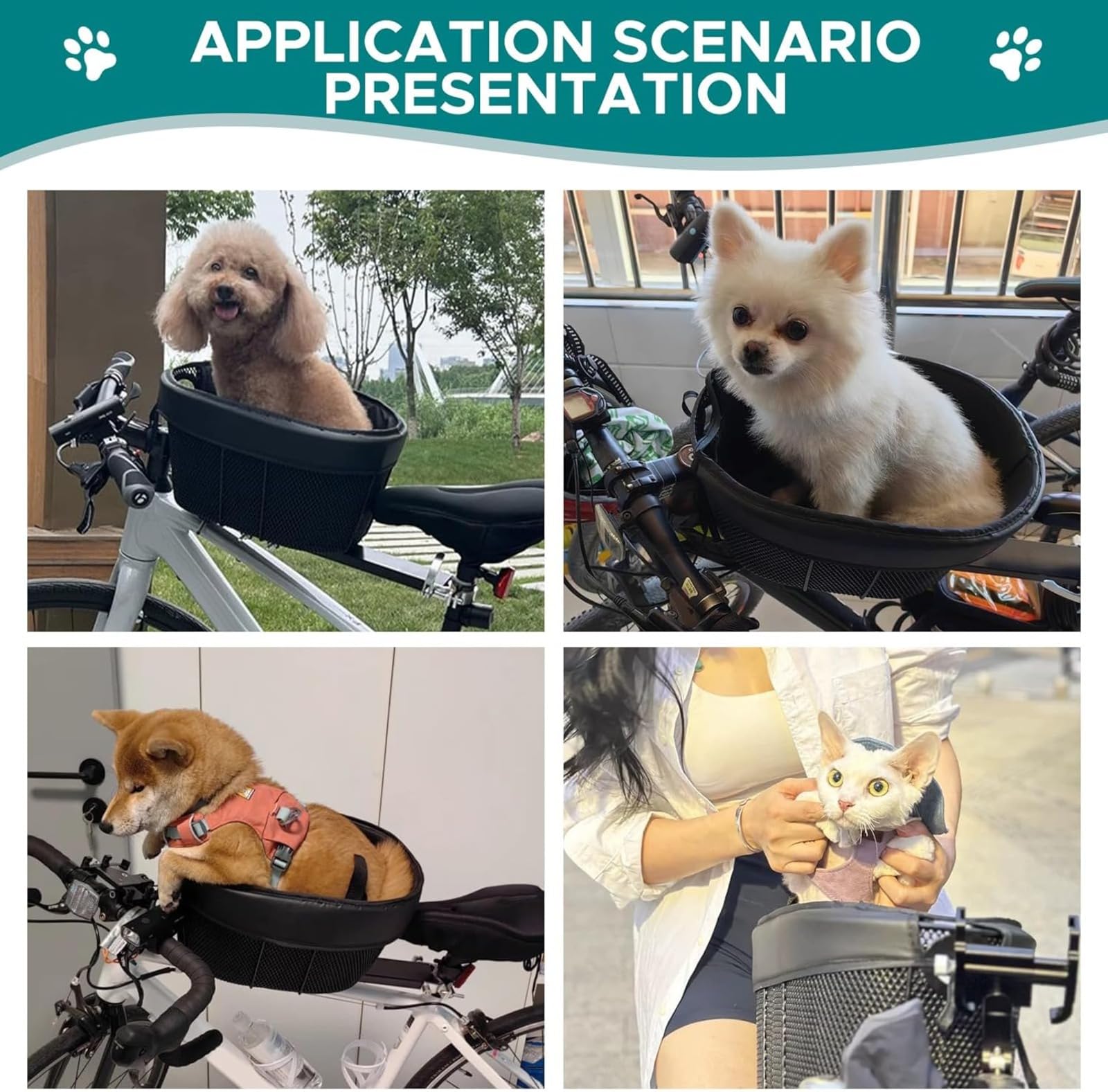 Cesta de bicicleta para perros - Cesta de compras portátil para gatos y perros - Barra transversal delantera con forro de esponja - Tamaño,Cesta para mascotas de bicicleta, cesta de comestibles de MTB