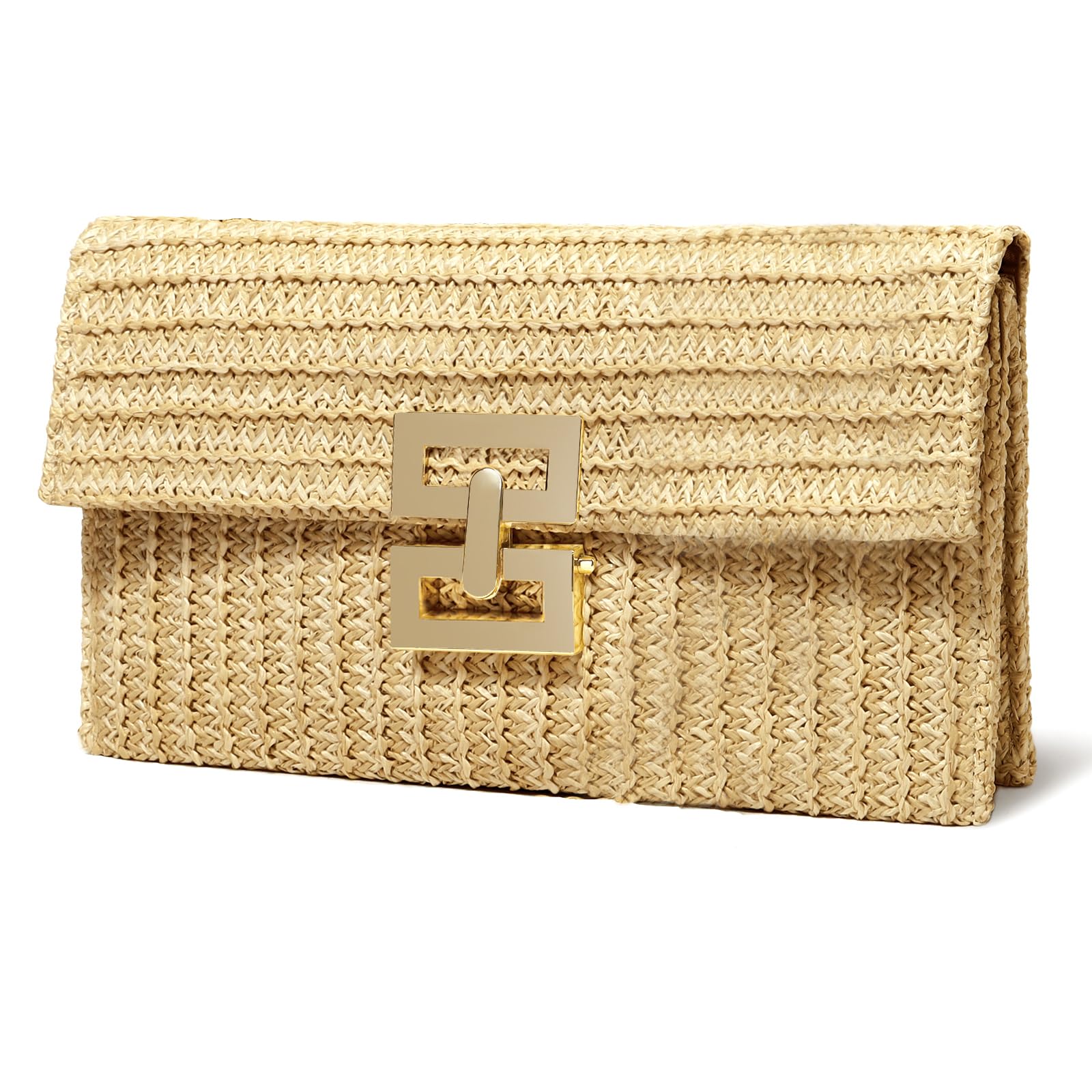 LUOFMISS Straw Clutch Purse Crossbody Bag for Women Designer Evening Handbag Casual Summer Beach Straw Shoulder Bag