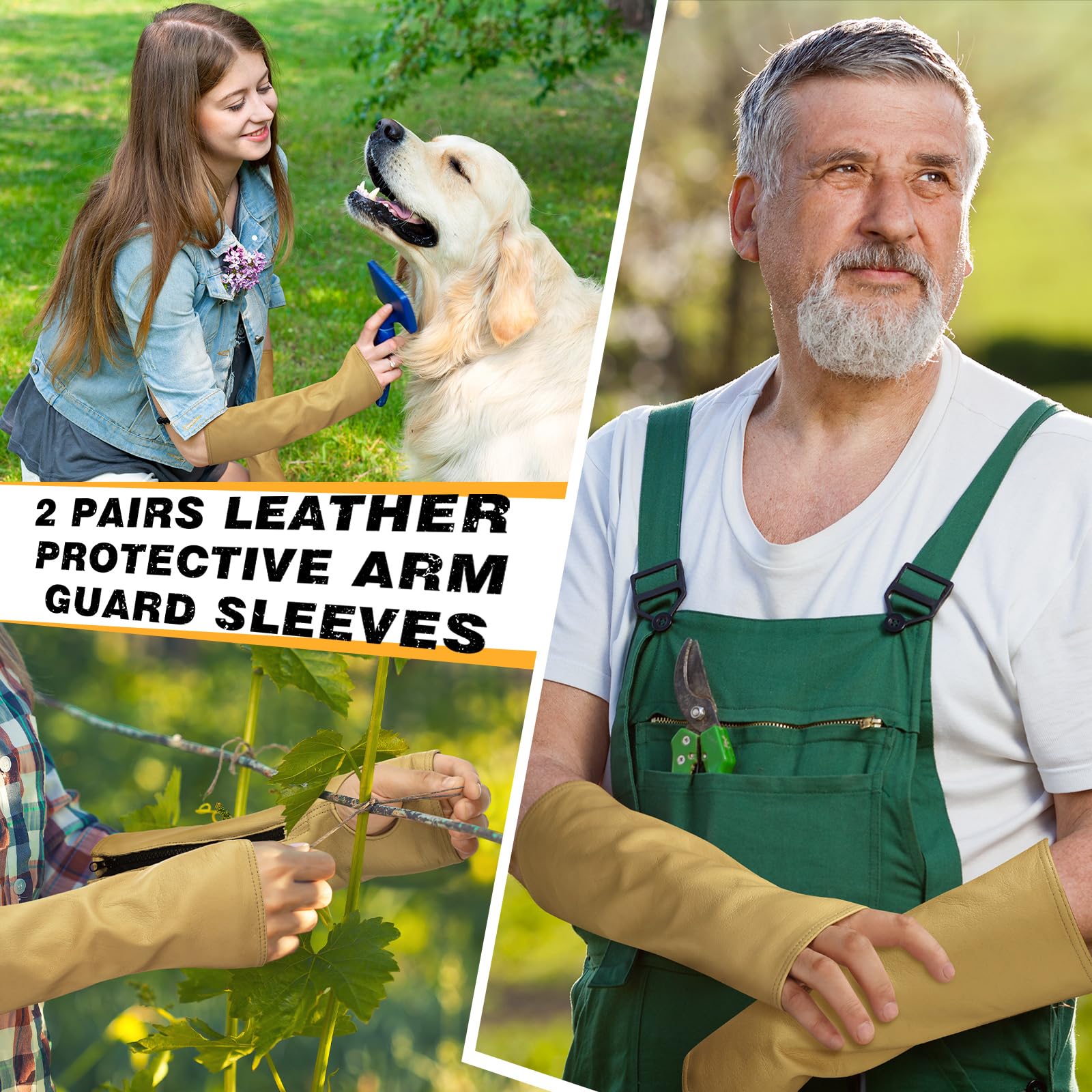 Suhine 2 pares de protectores de brazo de cuero para soldadura, mangas de trabajo resistentes a los cortes, protectores de brazo para piel fina, moretones, hombres y mujeres