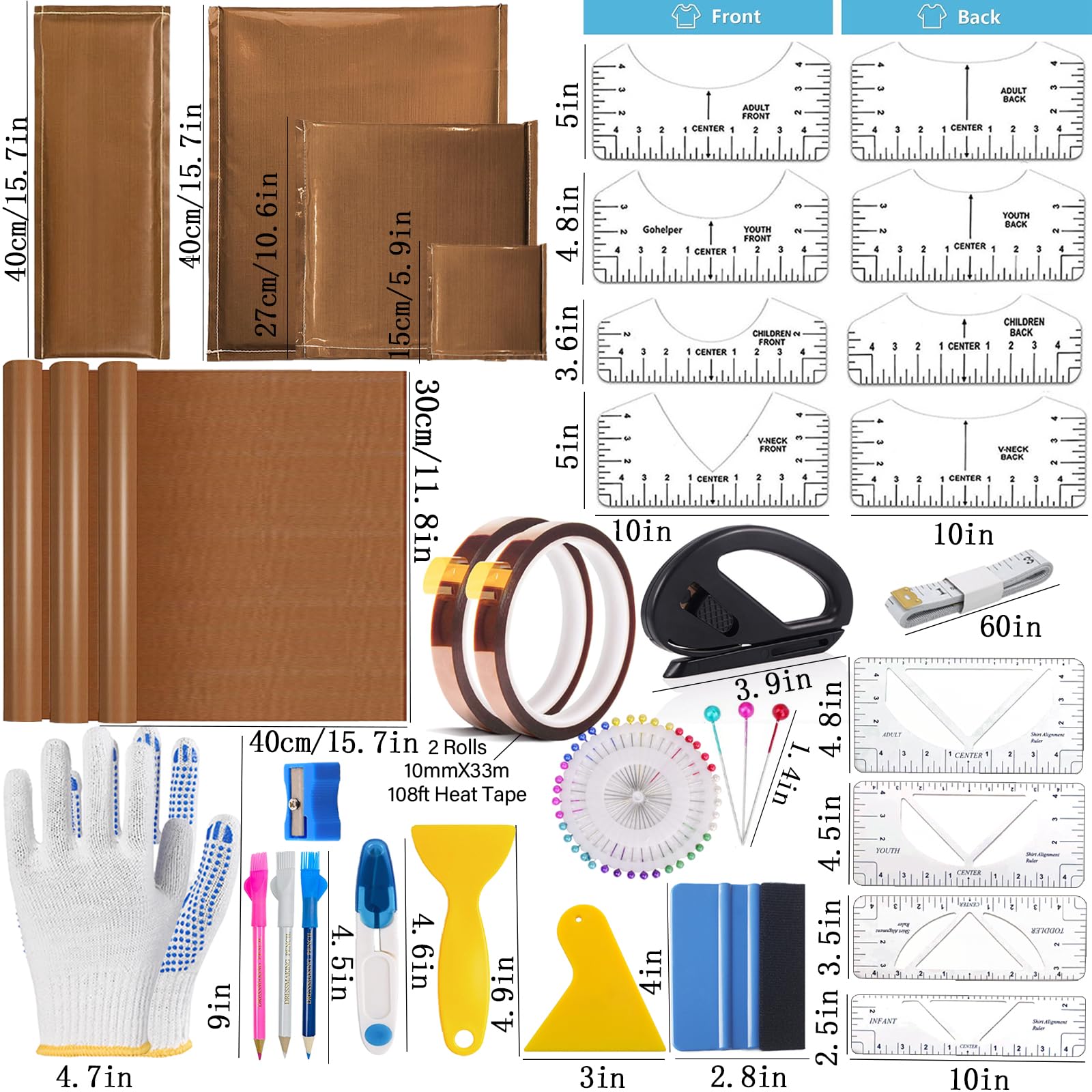 QUKLOGEN Wärme Presse Transfer Kissen Pad Set 4-teilig mit Teflon Blatt und Hitzebeständigem Klebeband