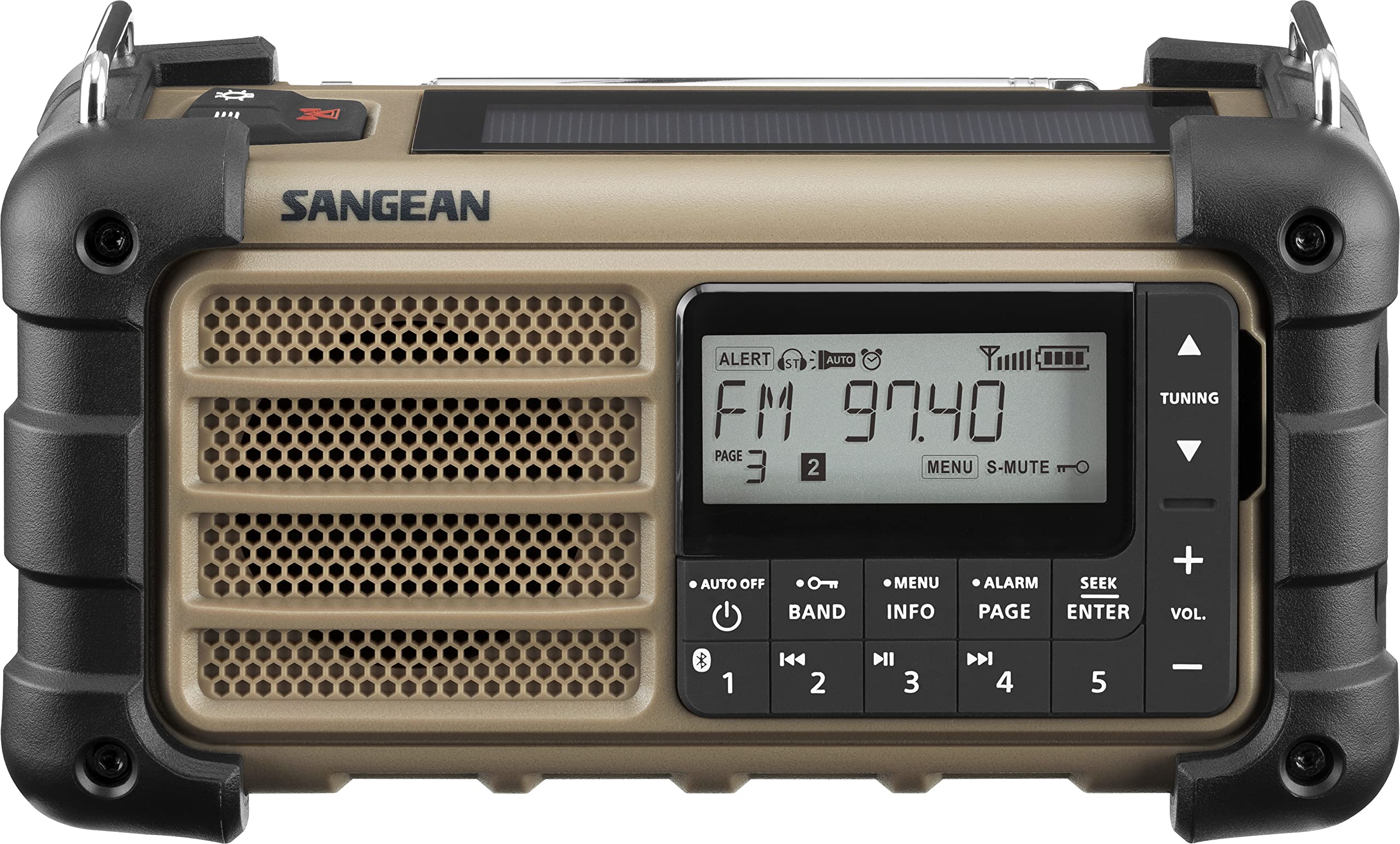 Sangean MMR-99 Radio d'extérieur FM Radio d'urgence, Bluetooth Panneau Solaire, protégé Contre Les Projections d'eau, é