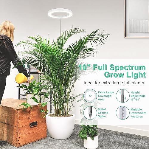 Miniatura 2 de LORDEM Luz de cultivo de 10 pulgadas para plantas de interior, lámpara de espectro completo con 160 LED, temporizador de 4 H8 H12 H, 10 niveles