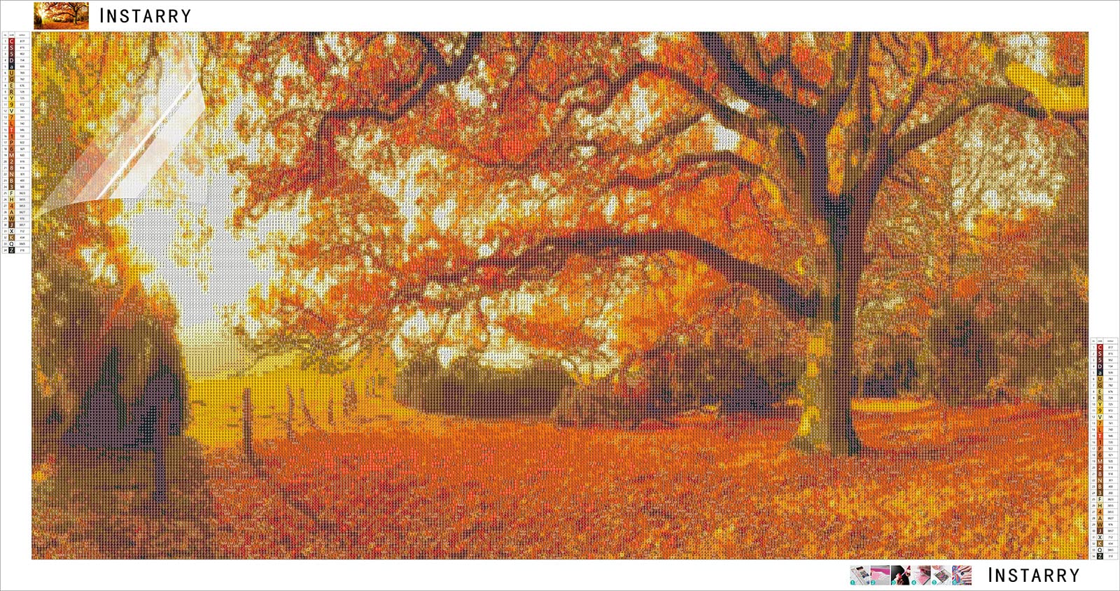 Instarry DIY 5D Broderie Diamant Kit Complet Grand Format Paysage d'Automne Decoration Murale 120x60 cm