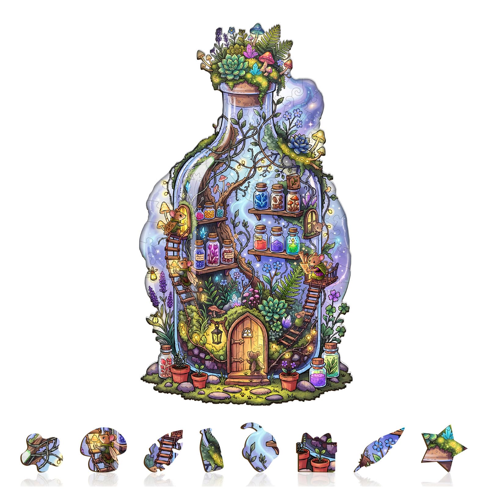 Wooden Puzzles for Adults, Wooden Enchanted Bottle Puzzle, Wood Puzzles Adult, Birthday for Women Men, Family Puzzle Game (L- 13.4 * 7.5 in 155 pcs)