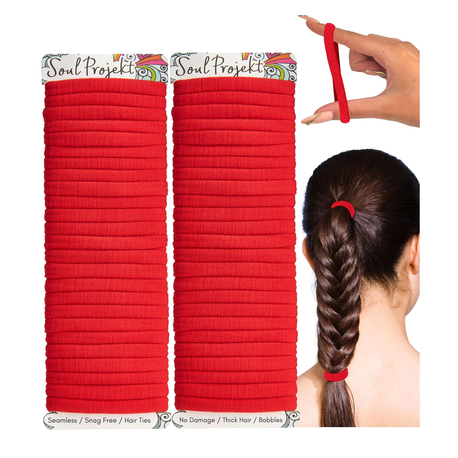 50 Pcs 8mm Red Thick Hair Bands,Hair Ties Christmas Stocking Fillers Women and Girls, School Hair Accessories