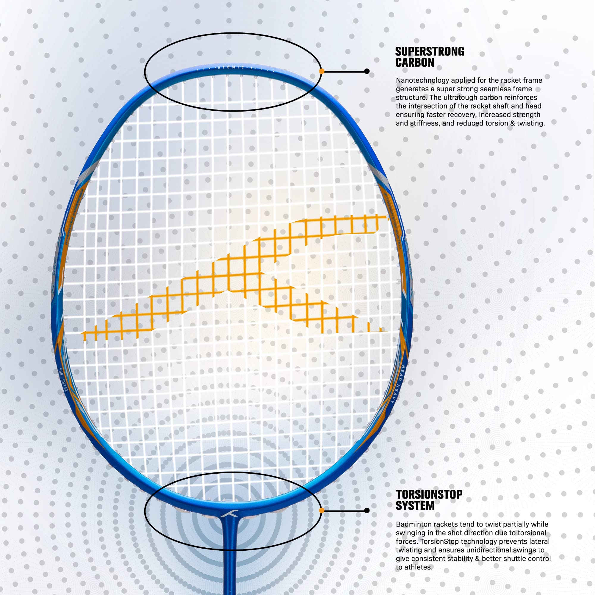 Hundred Atomic-X 35 SPD Carbon Fibre Strung Badminton Racket mit Full Racket Cover